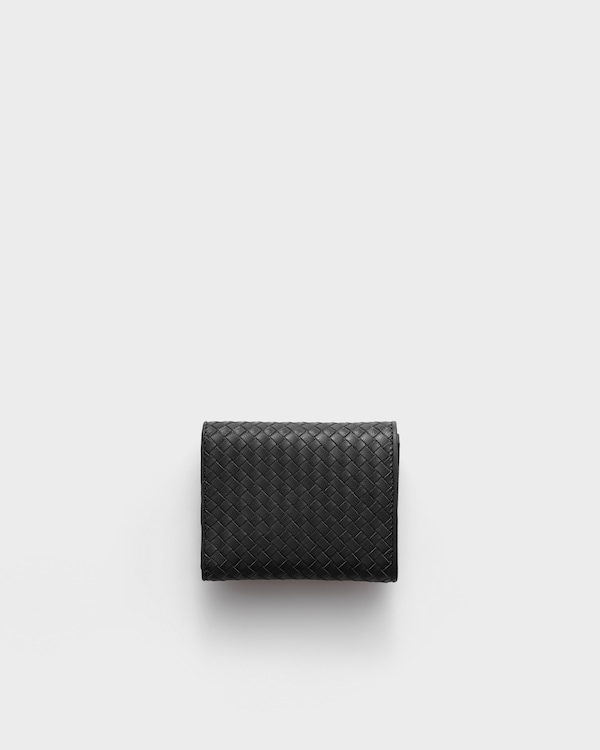 Small woven madras leather wallet - Black Small woven madras leather wallet - Black