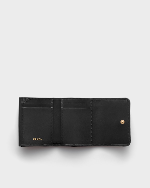 Small woven madras leather wallet - Black Small woven madras leather wallet - Black