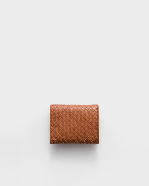 Small woven madras leather wallet - Cognac Small woven madras leather wallet - Cognac
