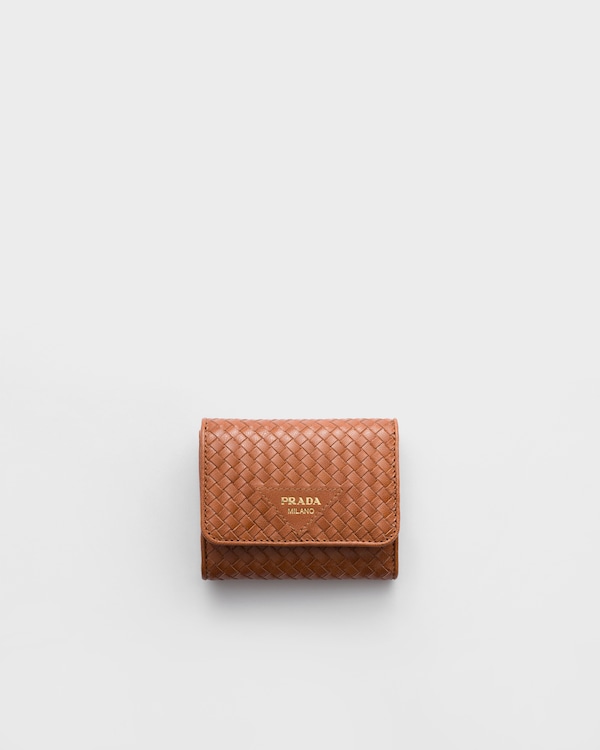 Small woven madras leather wallet - Cognac Small woven madras leather wallet - Cognac