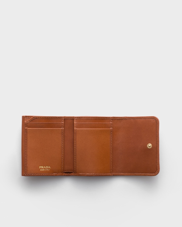 Small woven madras leather wallet - Cognac Small woven madras leather wallet - Cognac