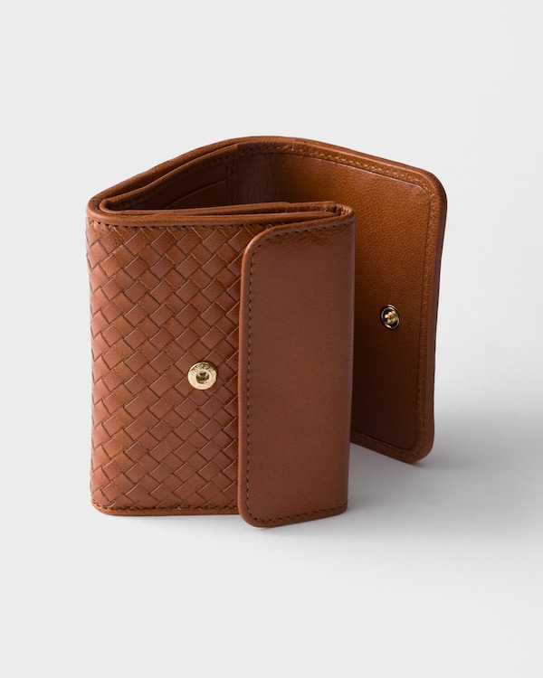 Small woven madras leather wallet - Cognac Small woven madras leather wallet - Cognac