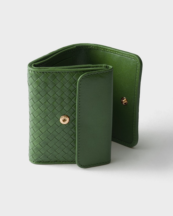 Small woven madras leather wallet - Aquamarine Small woven madras leather wallet - Aquamarine