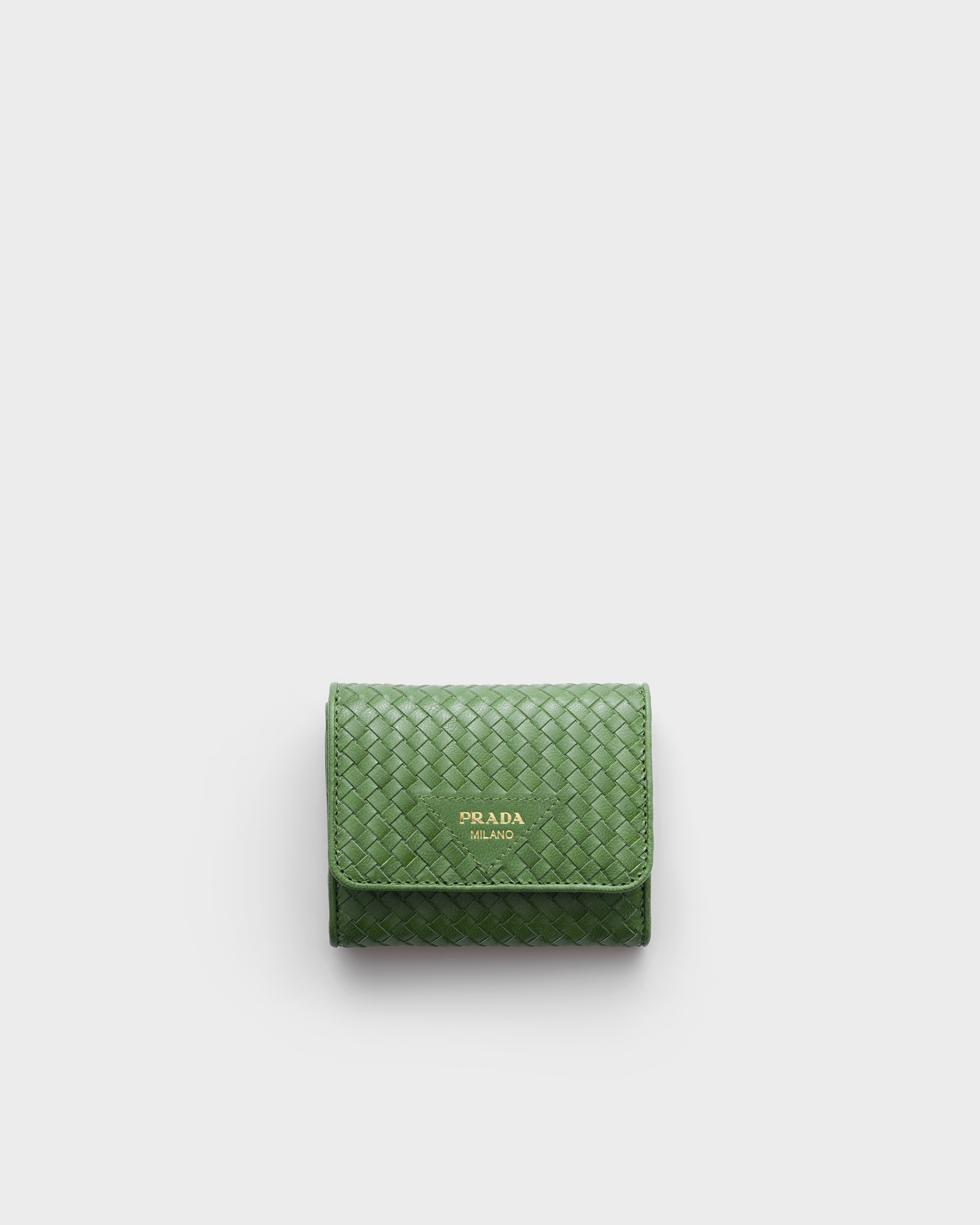 Aquamarine Small Woven Madras Leather Wallet | PRADA
