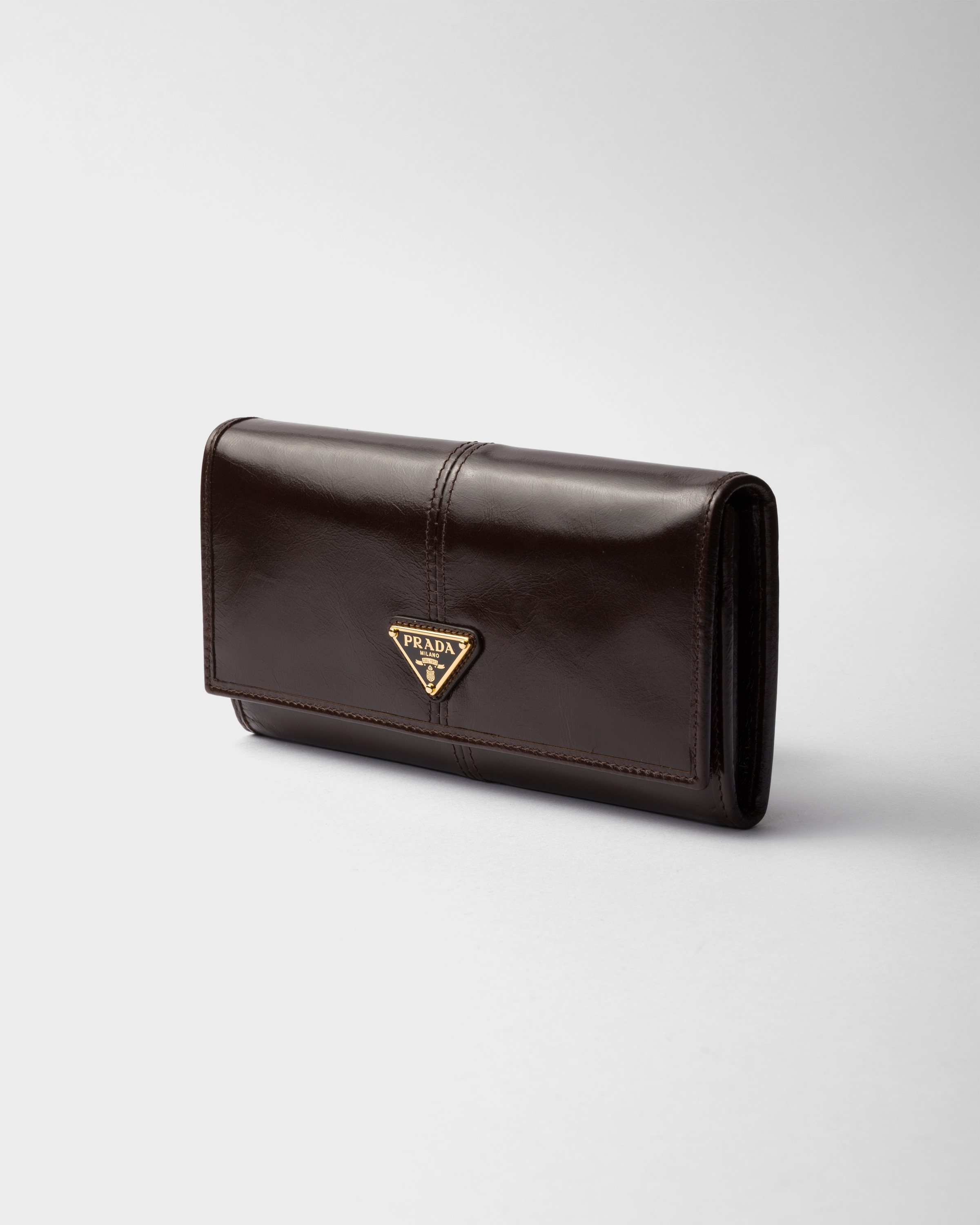 PRADA ダークブラウン レザー スリッポン ダークブラウン ソフトルックスレザー 財布 | PRADA