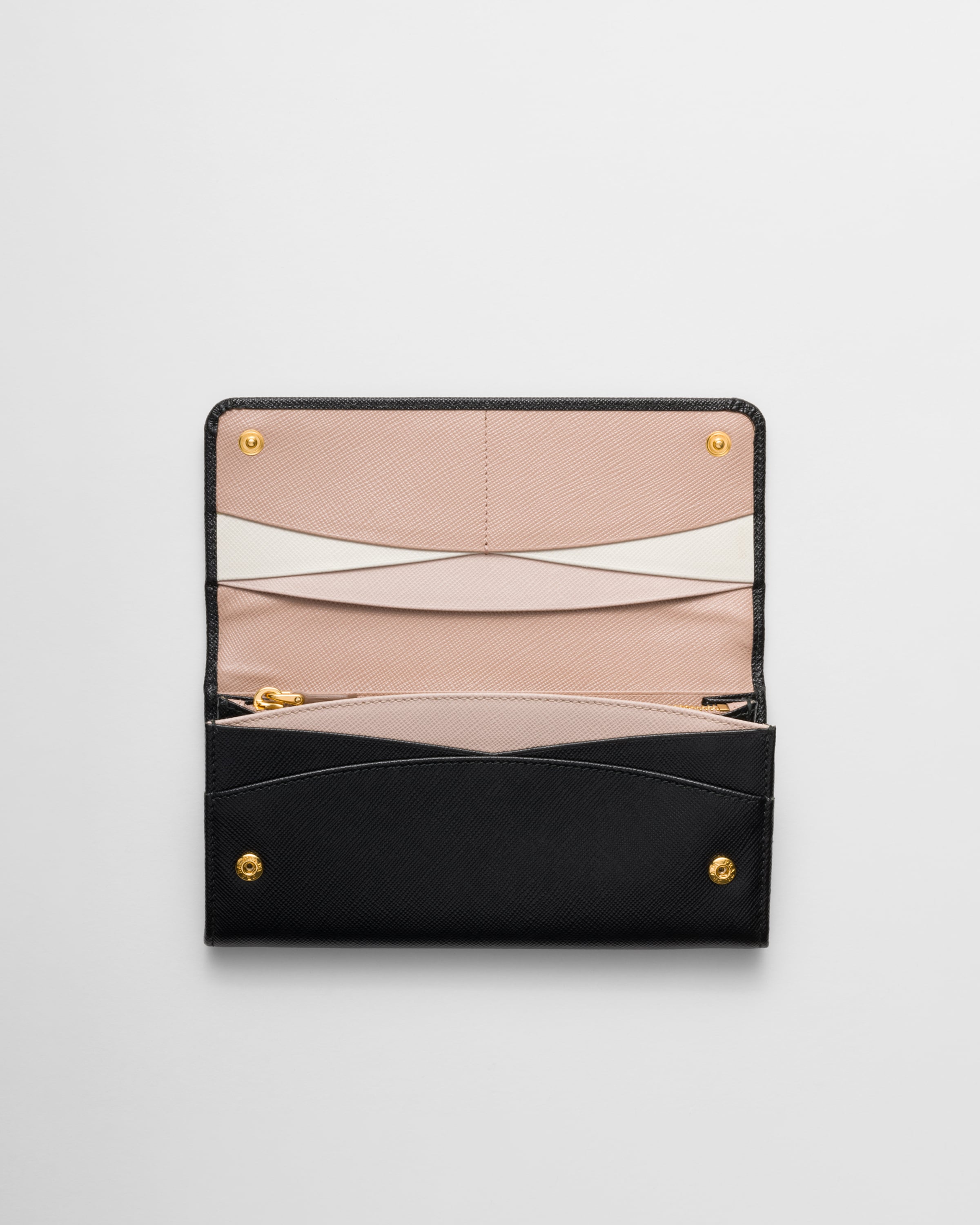 Black pale Pink Large Saffiano Leather Wallet PRADA