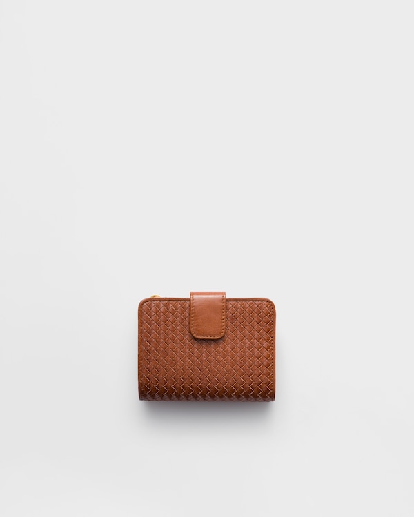 Small woven madras leather wallet - Cognac Small woven madras leather wallet - Cognac