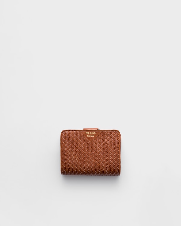 Small woven madras leather wallet - Cognac Small woven madras leather wallet - Cognac