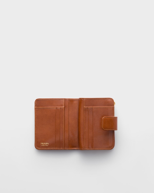 Small woven madras leather wallet - Cognac Small woven madras leather wallet - Cognac