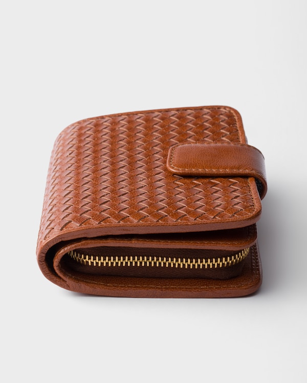 Small woven madras leather wallet - Cognac Small woven madras leather wallet - Cognac