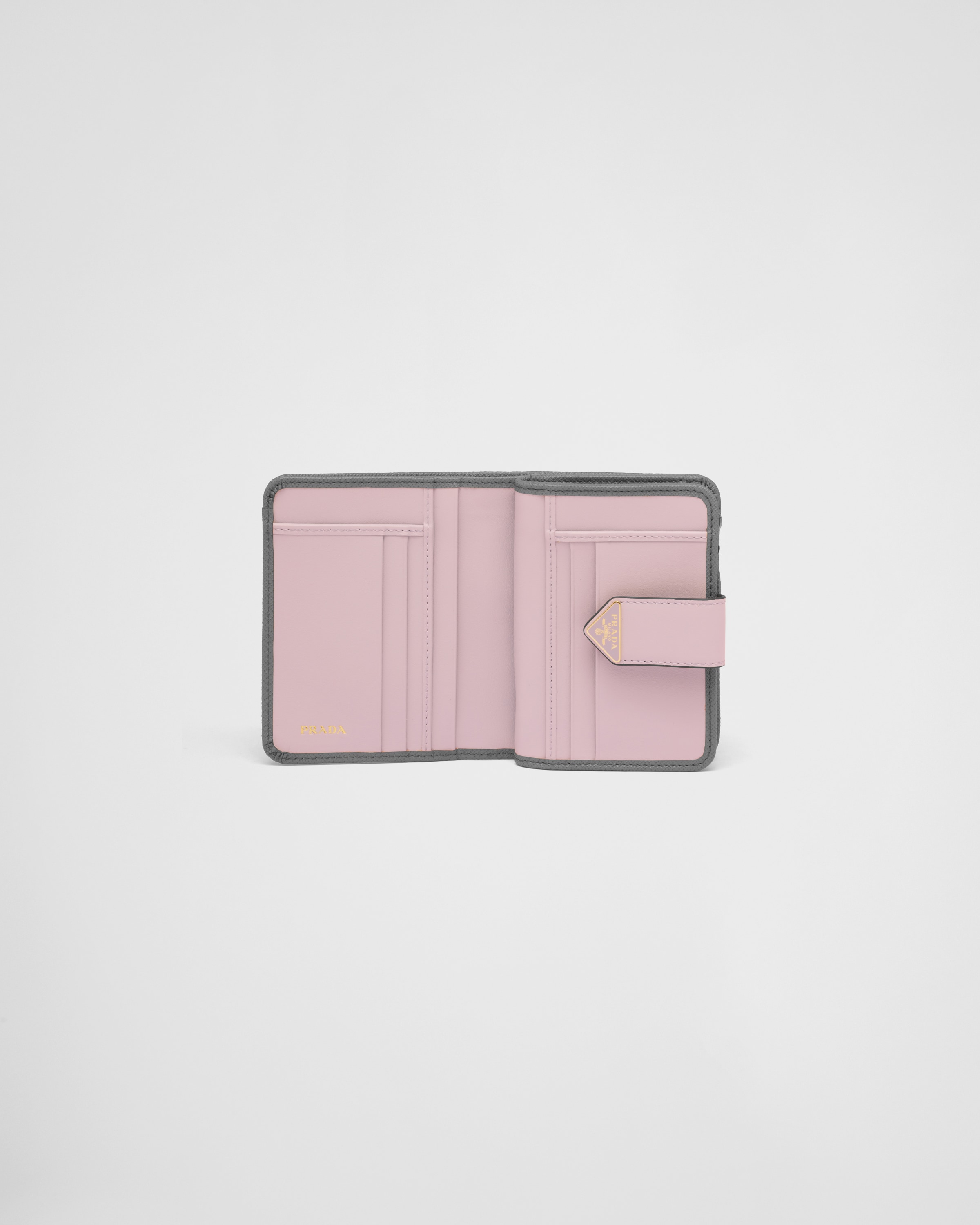 グレー/ピンク サフィアーノタブ 財布 | PRADA