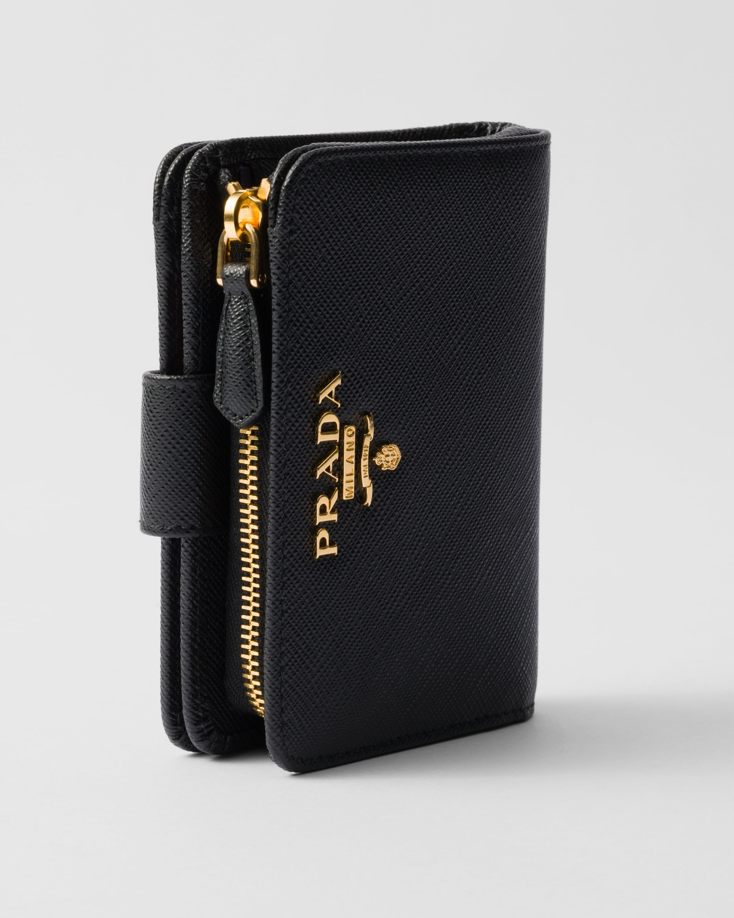 Black hibiscus Small Saffiano Leather Wallet PRADA
