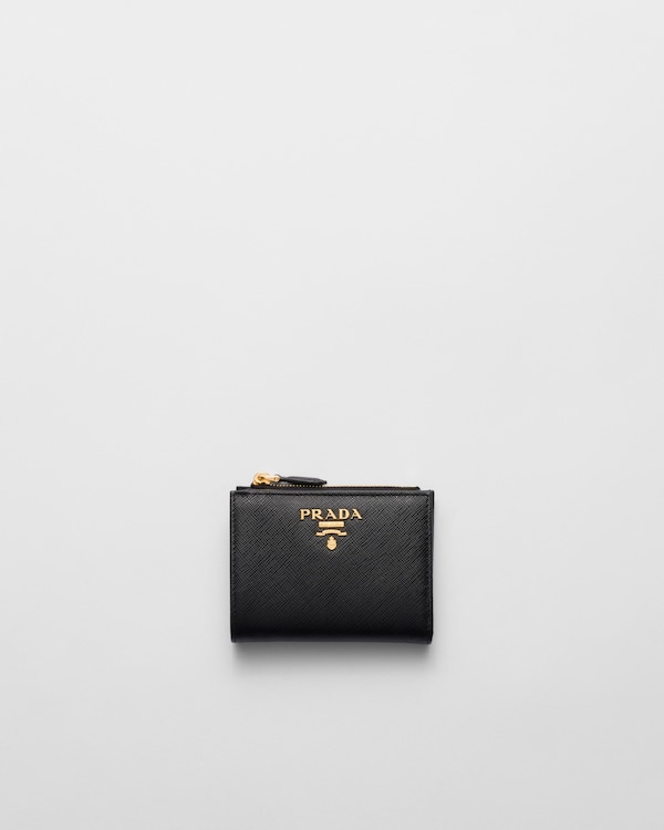 Black/Hibiscus Small Saffiano leather wallet | PRADA