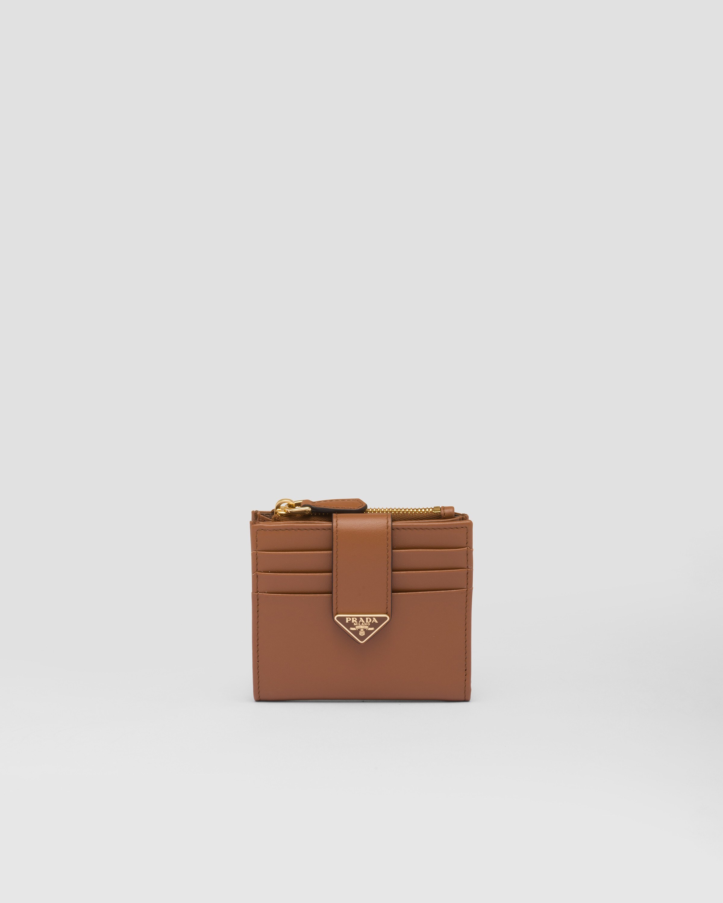 Prada Small Leather Wallet In Cognac