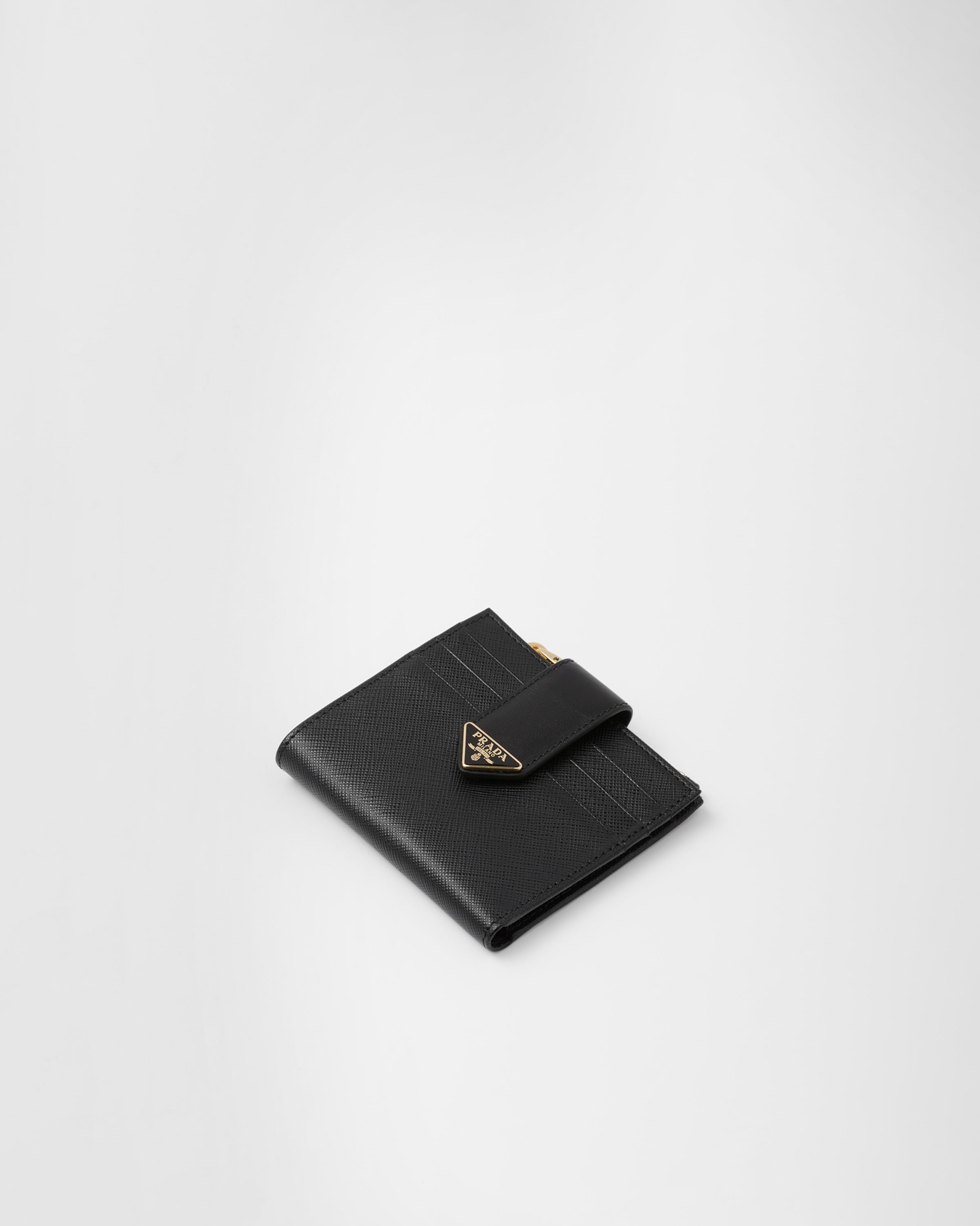 Black Small Saffiano And Smooth Leather Wallet PRADA