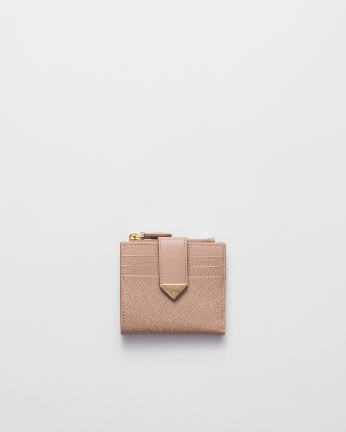 Powder Pink Small Saffiano And Smooth Leather Wallet | PRADA