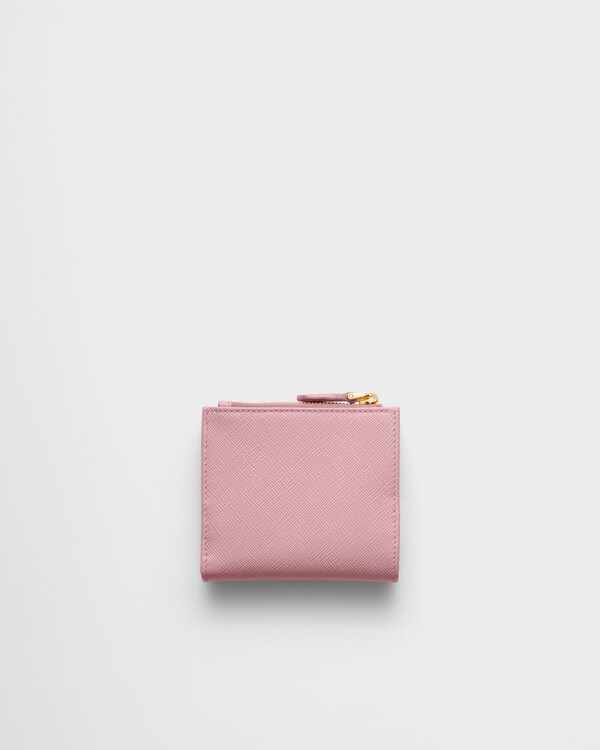 Small Saffiano and smooth leather wallet - Peach Small Saffiano and smooth leather wallet - Peach