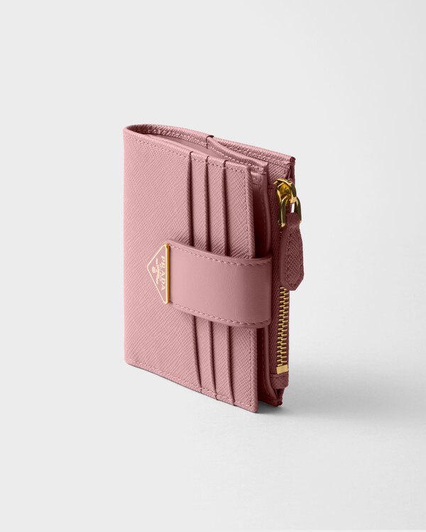 Small Saffiano and smooth leather wallet - Peach Small Saffiano and smooth leather wallet - Peach