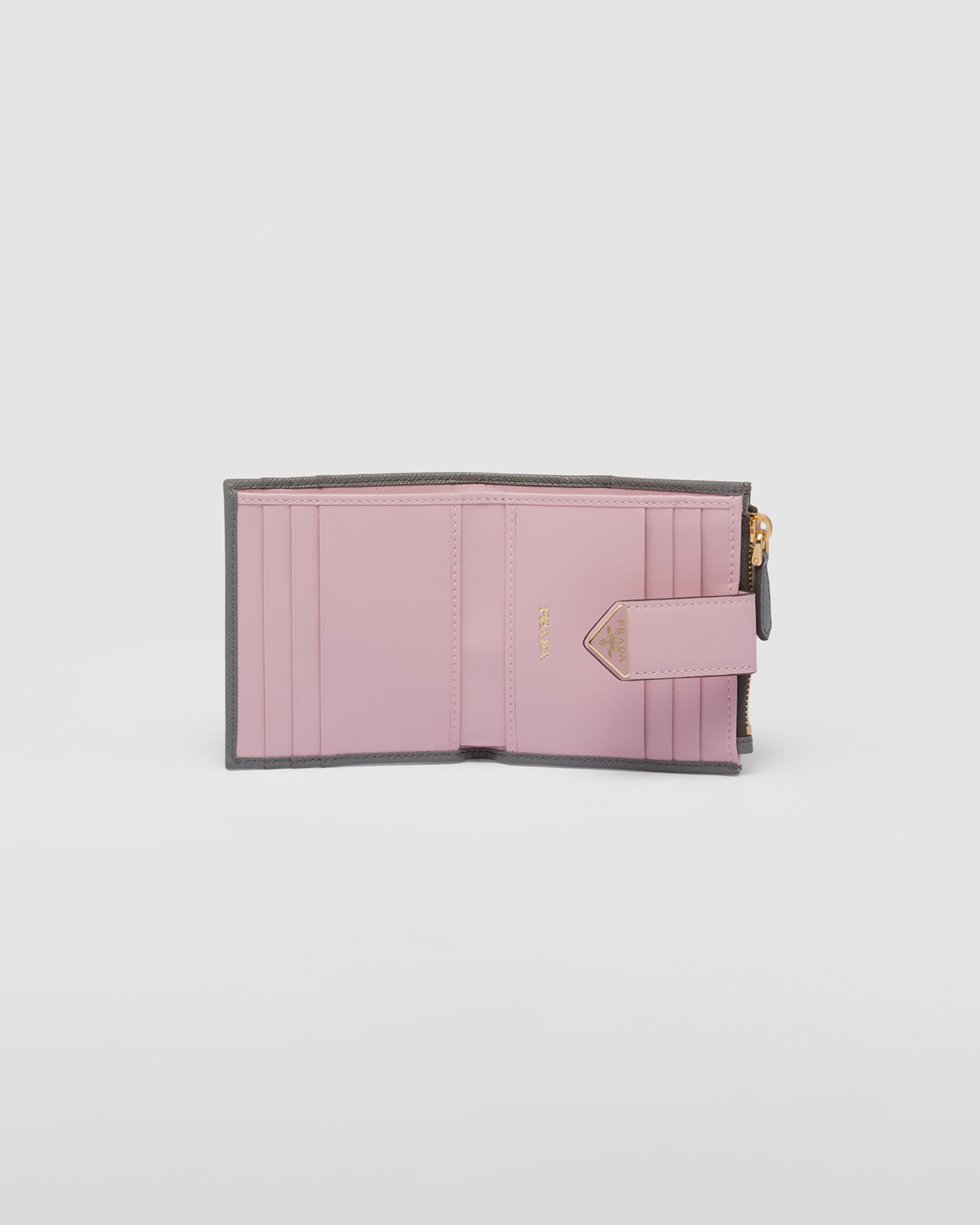 グレー/ピンク サフィアーノタブ 折り財布 | PRADA