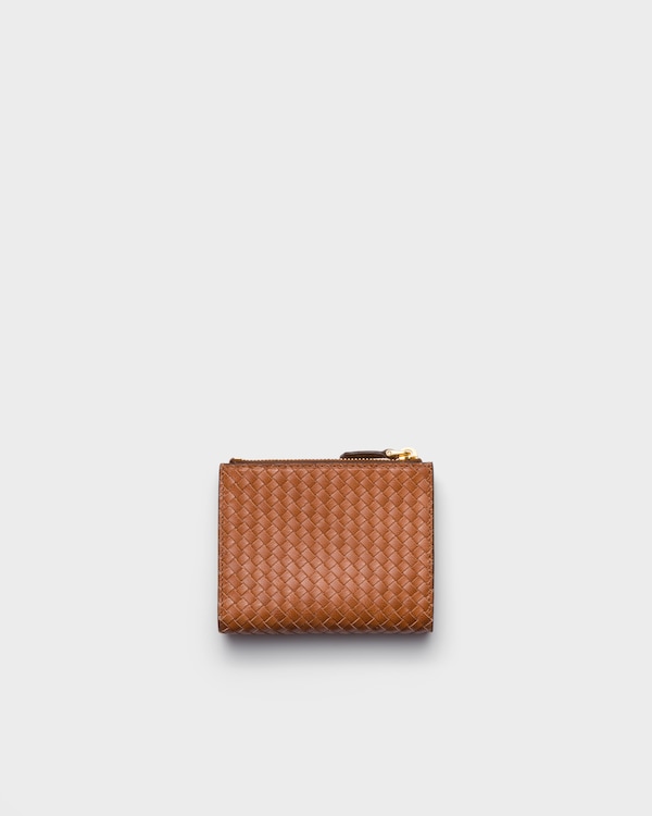 Petit portefeuille en cuir tressé madras - Cognac Petit portefeuille en cuir tressé madras - Cognac