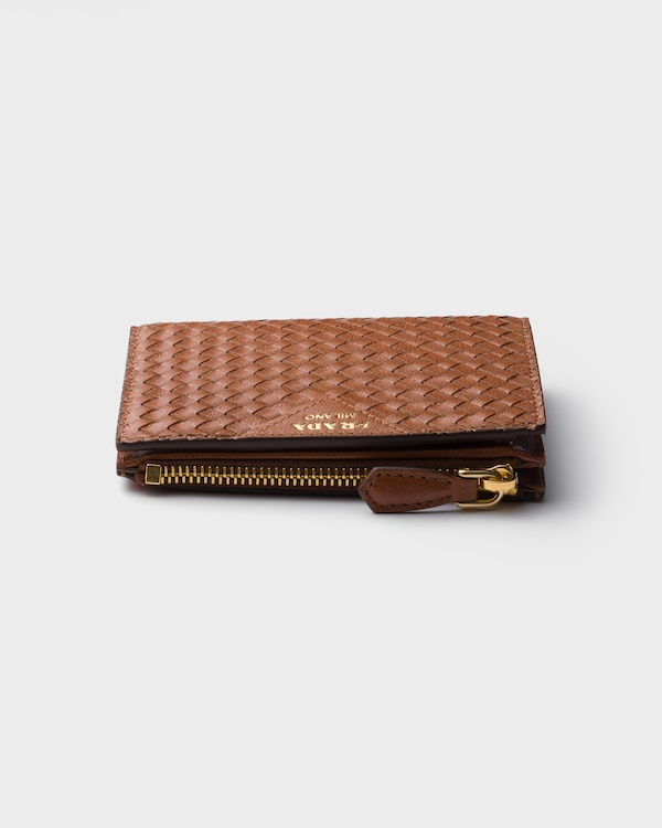 Petit portefeuille en cuir tressé madras - Cognac Petit portefeuille en cuir tressé madras - Cognac