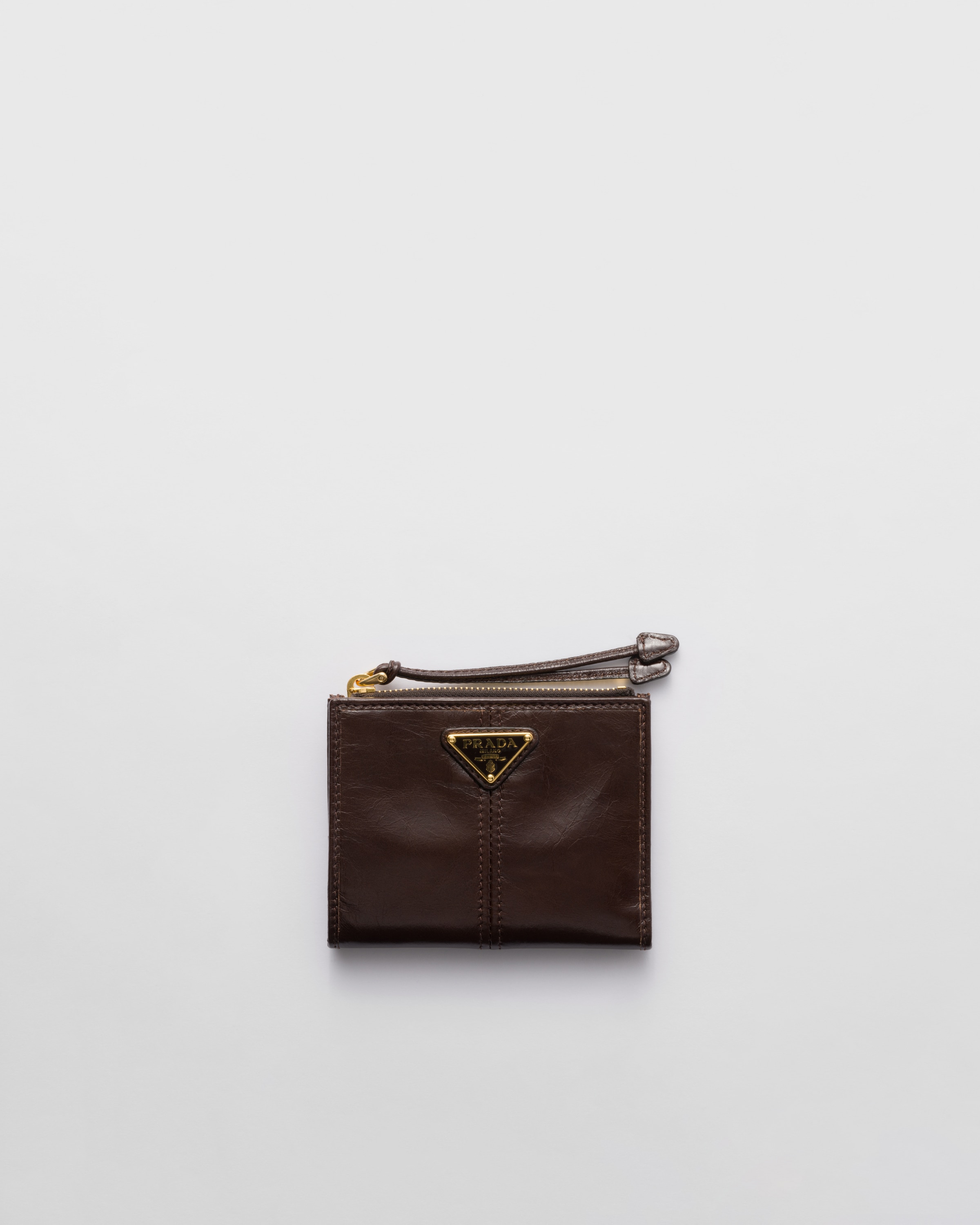 Prada Small Leather Wallet, Woman, Dark Brown