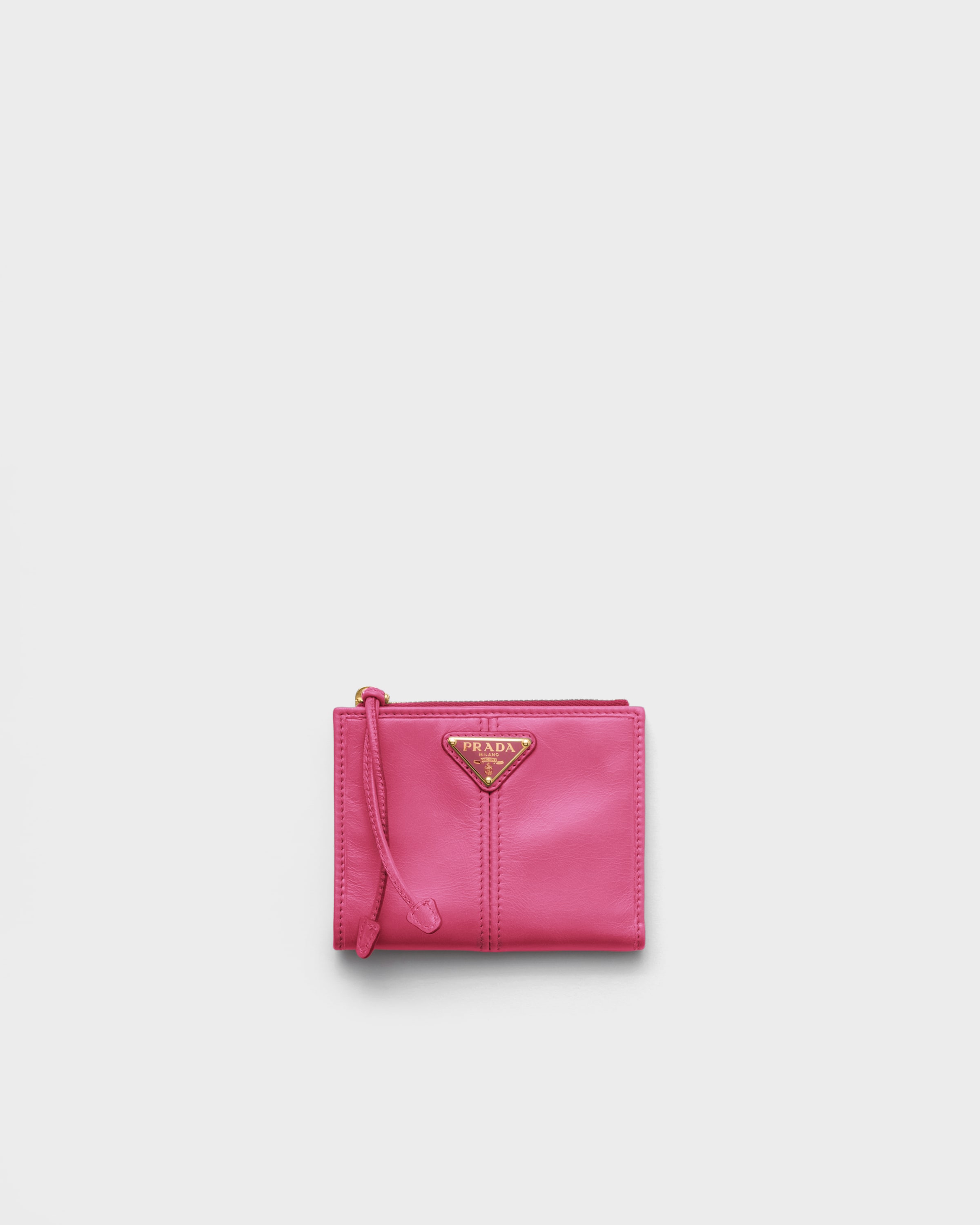 Prada Small Leather Wallet, Woman, Peony Pink