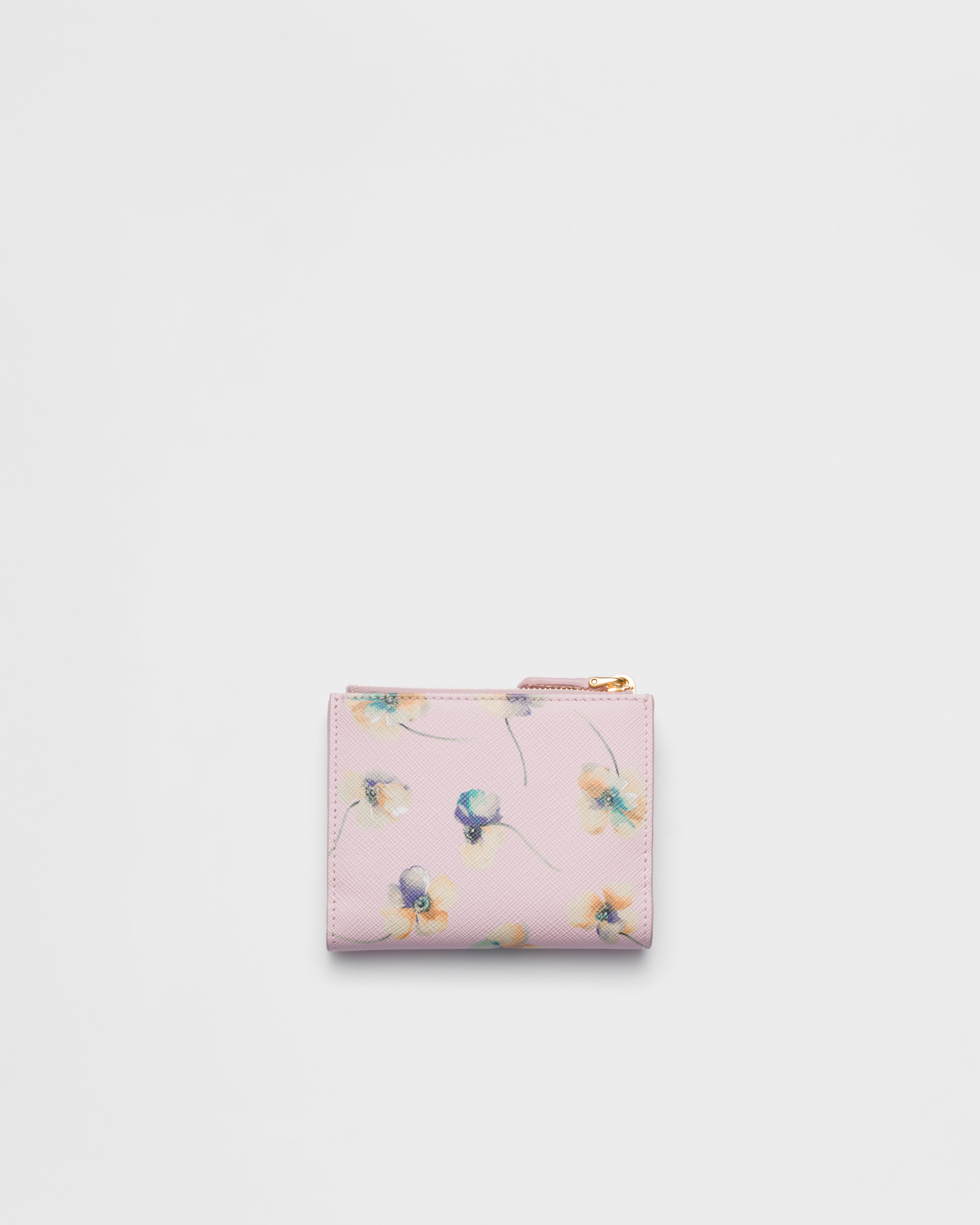 Alabaster Pink Small printed Saffiano leather wallet | PRADA