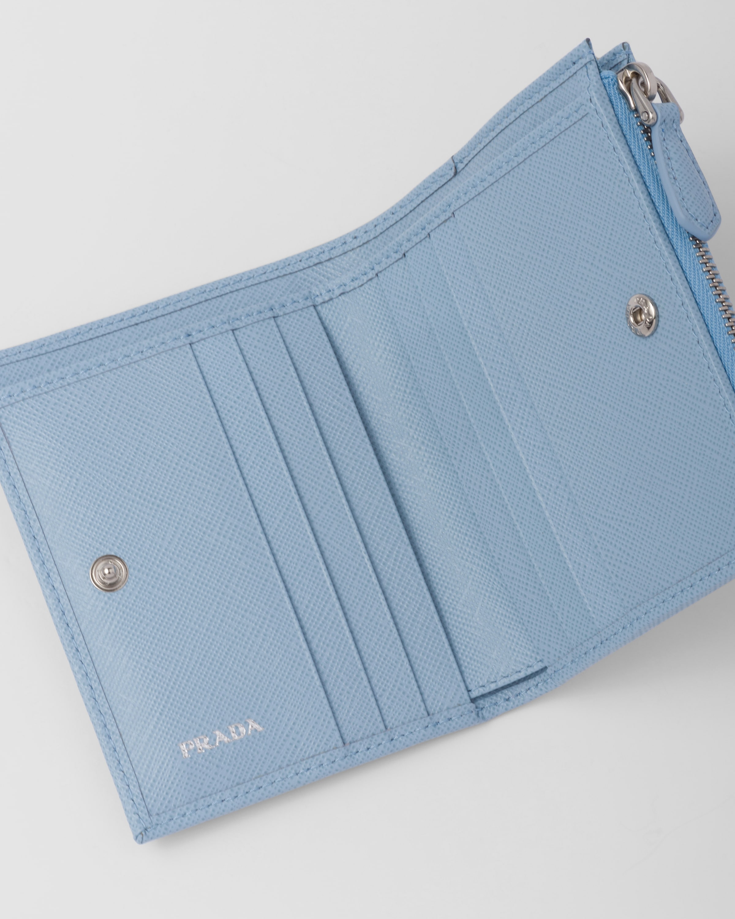 Pale Blue Small Saffiano leather wallet | PRADA