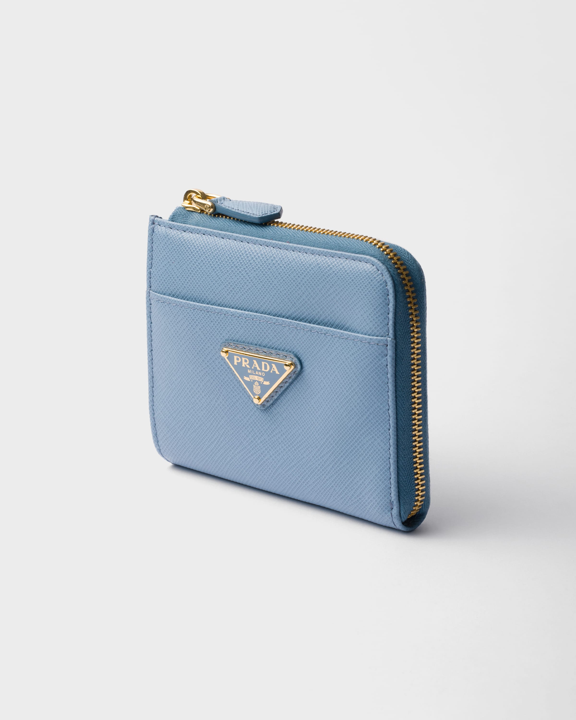 Astral Blue Small Saffiano leather zipper wallet | PRADA