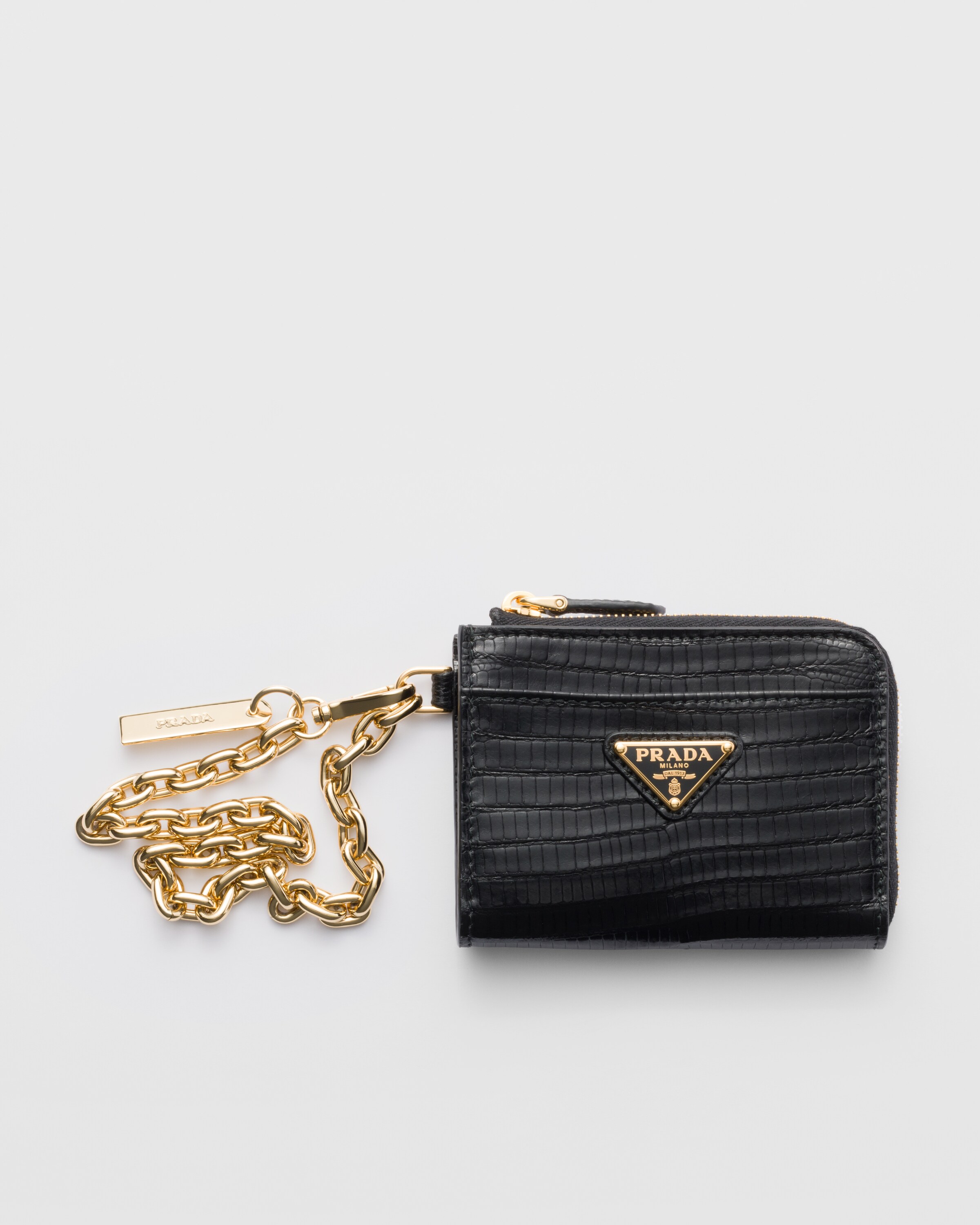 Black Small Lizard Skin Zipper Wallet | PRADA