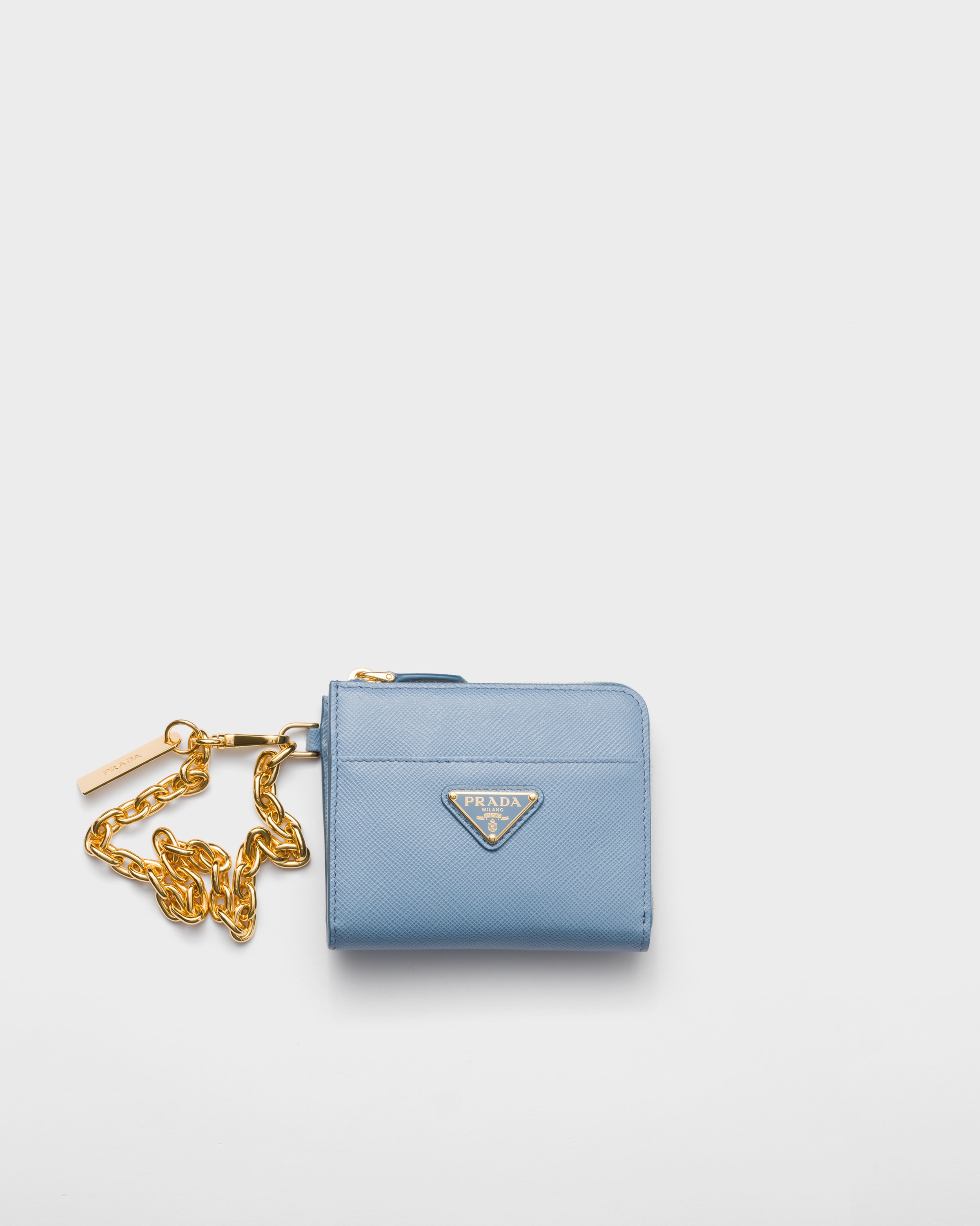 Astral Blue Small Saffiano leather zipper wallet | PRADA
