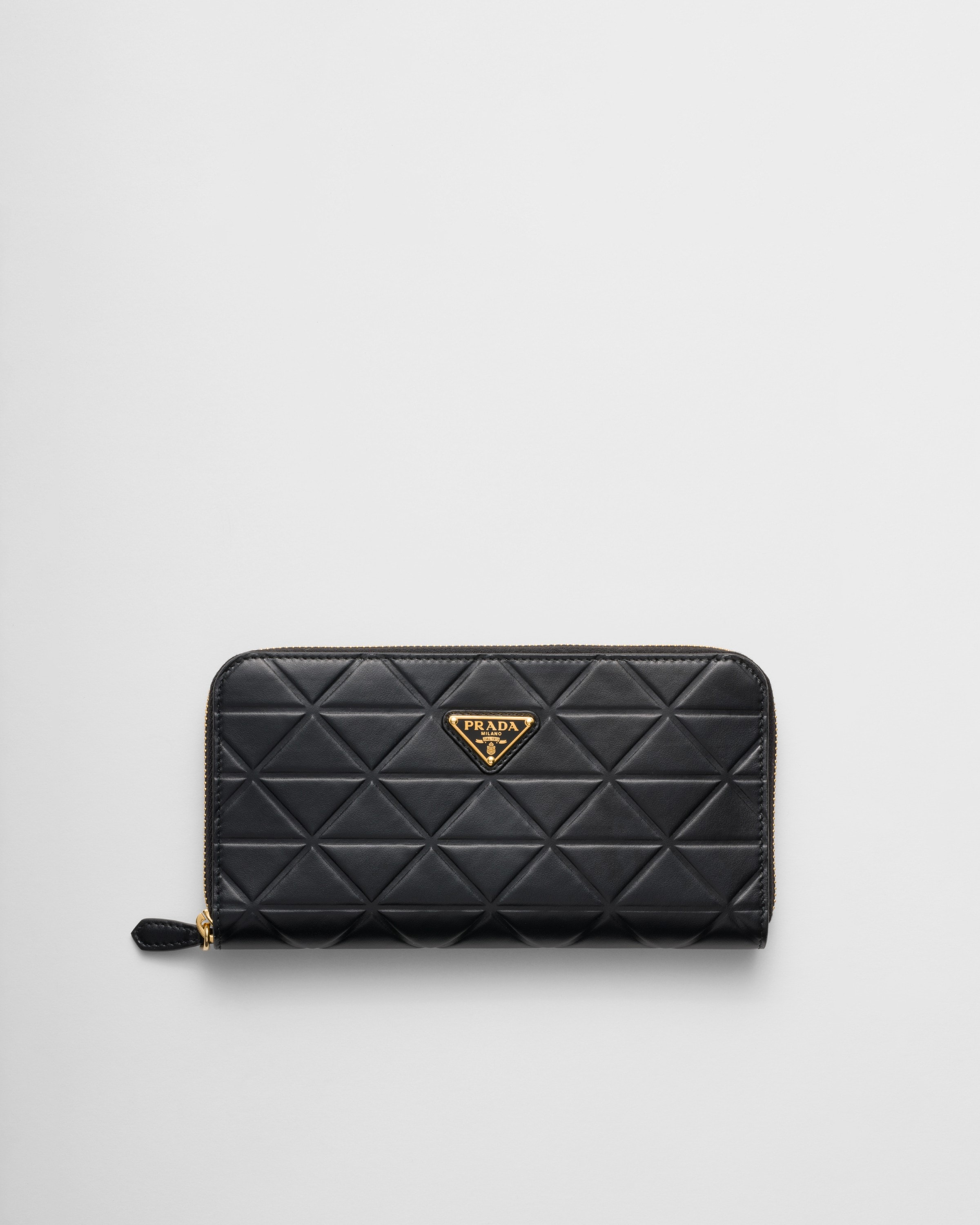 Black Large Leather Wallet With Triangle Motif PRADA