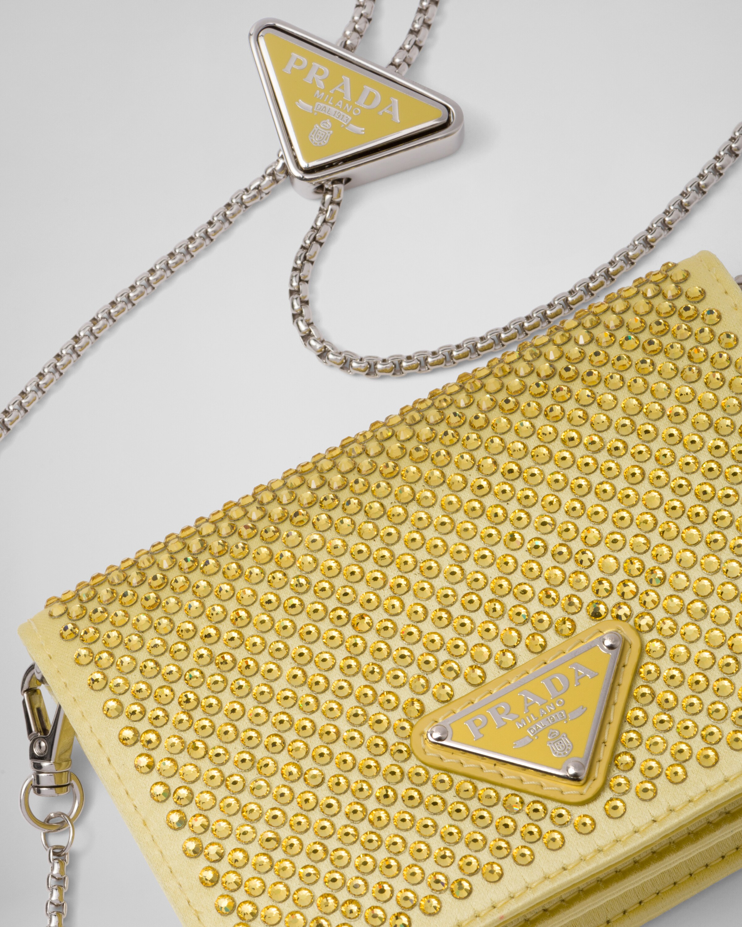イエロー クリスタル付 ショルダーストラップ付 カードケース | Prada