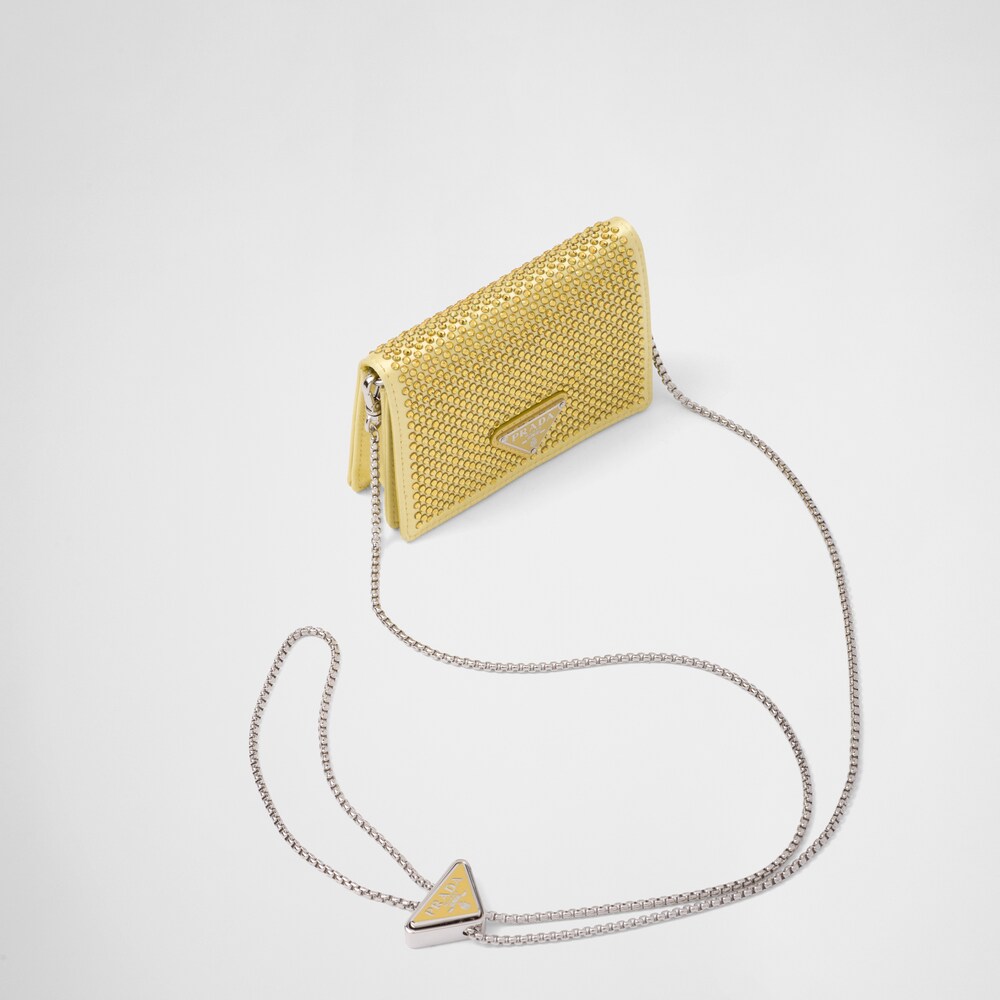 イエロー クリスタル付 ショルダーストラップ付 カードケース | Prada