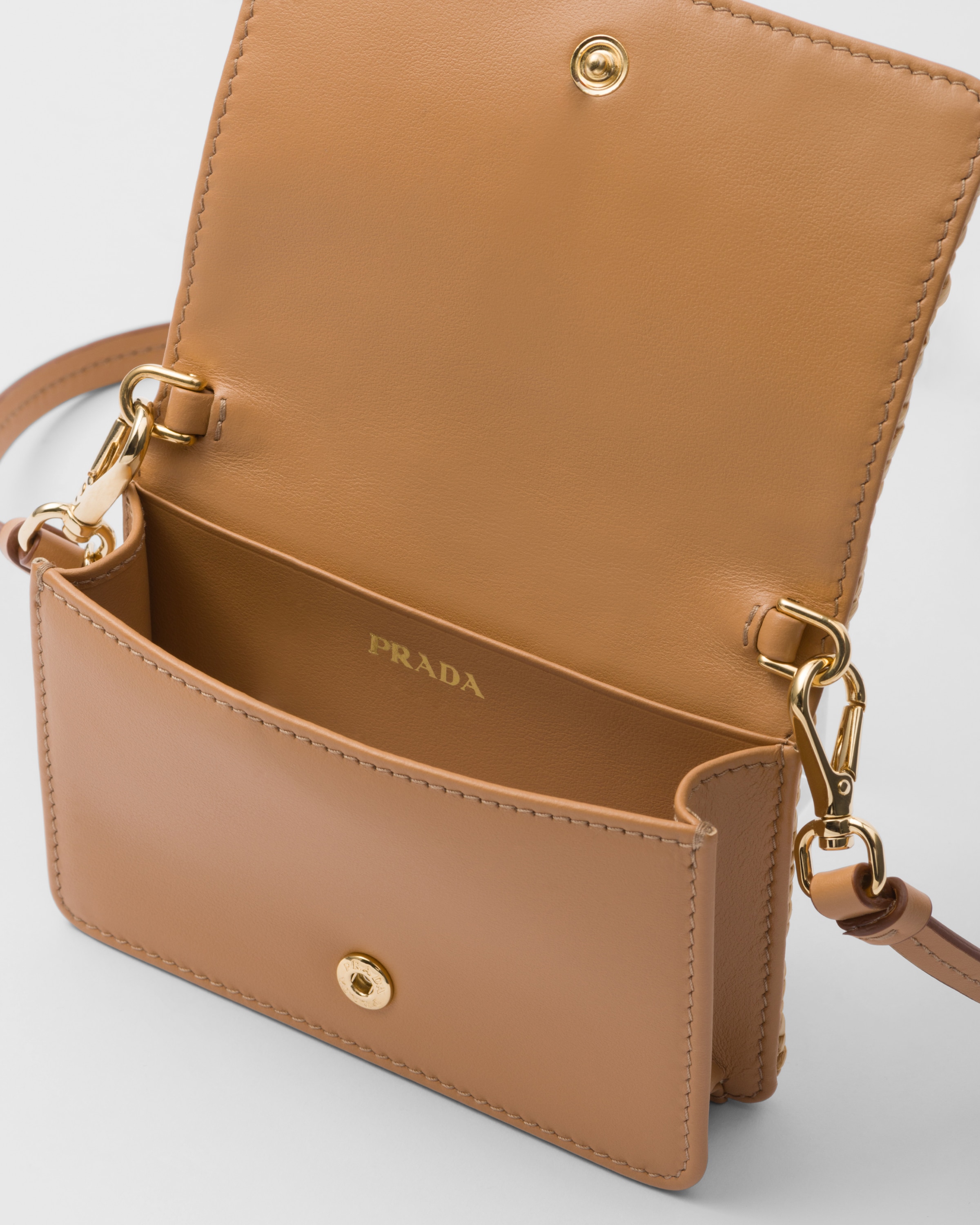 Natural Crochet card holder with shoulder strap | PRADA