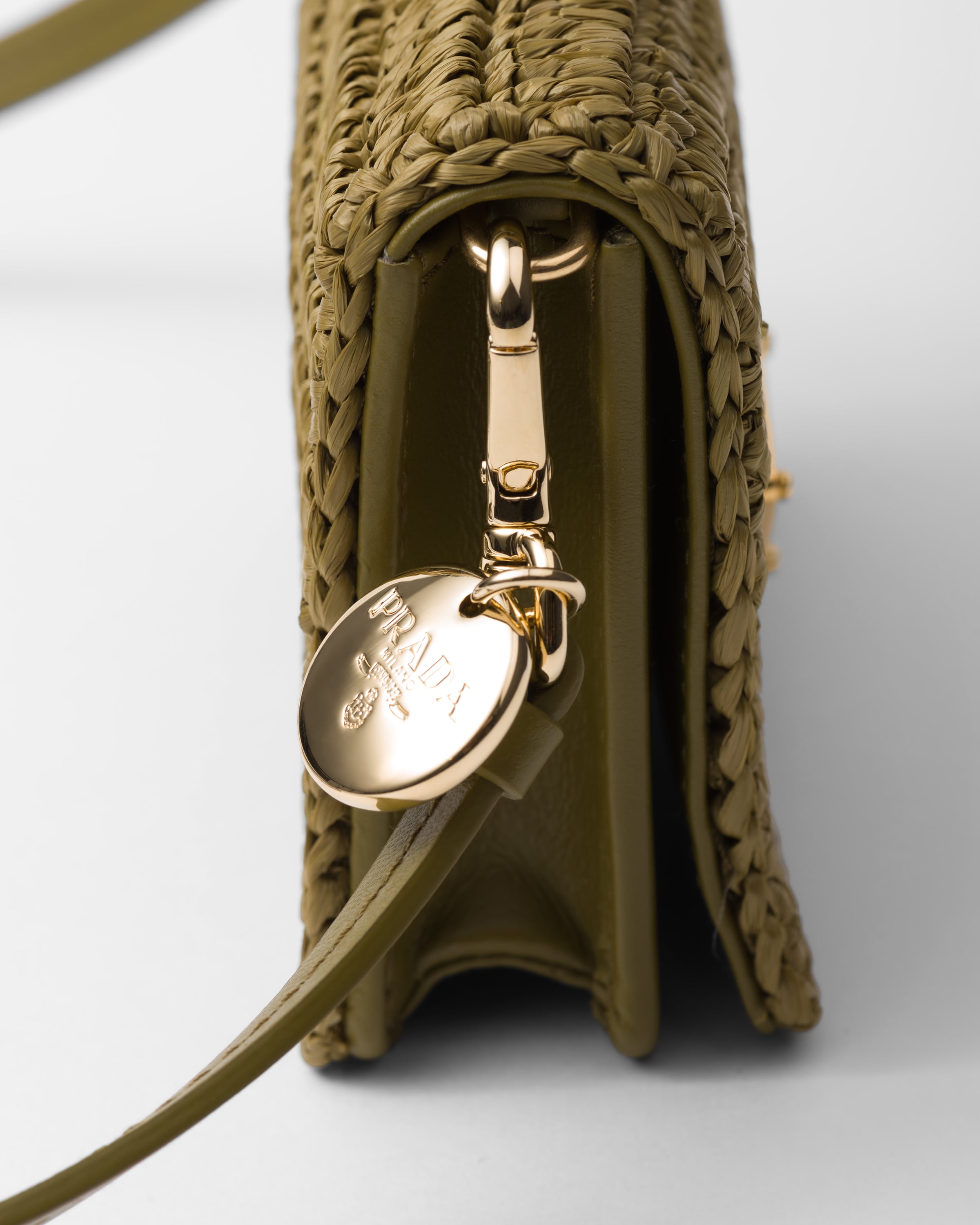 Olive Green Crochet Card Holder With Shoulder Strap | PRADA