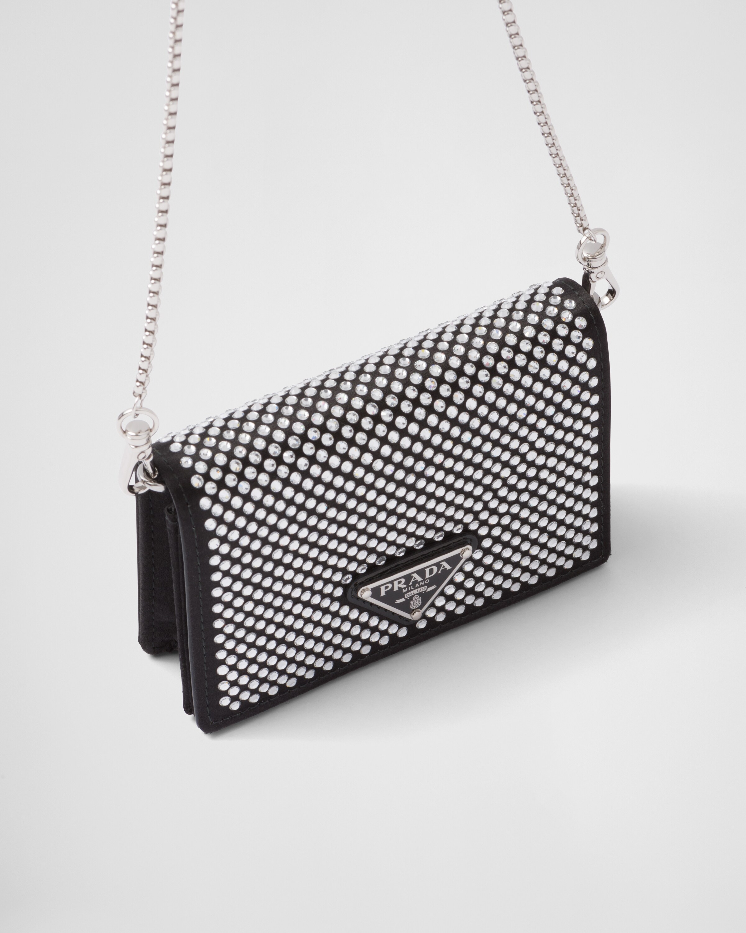 Crystal Crystalstudded card holder with shoulder strap Prada
