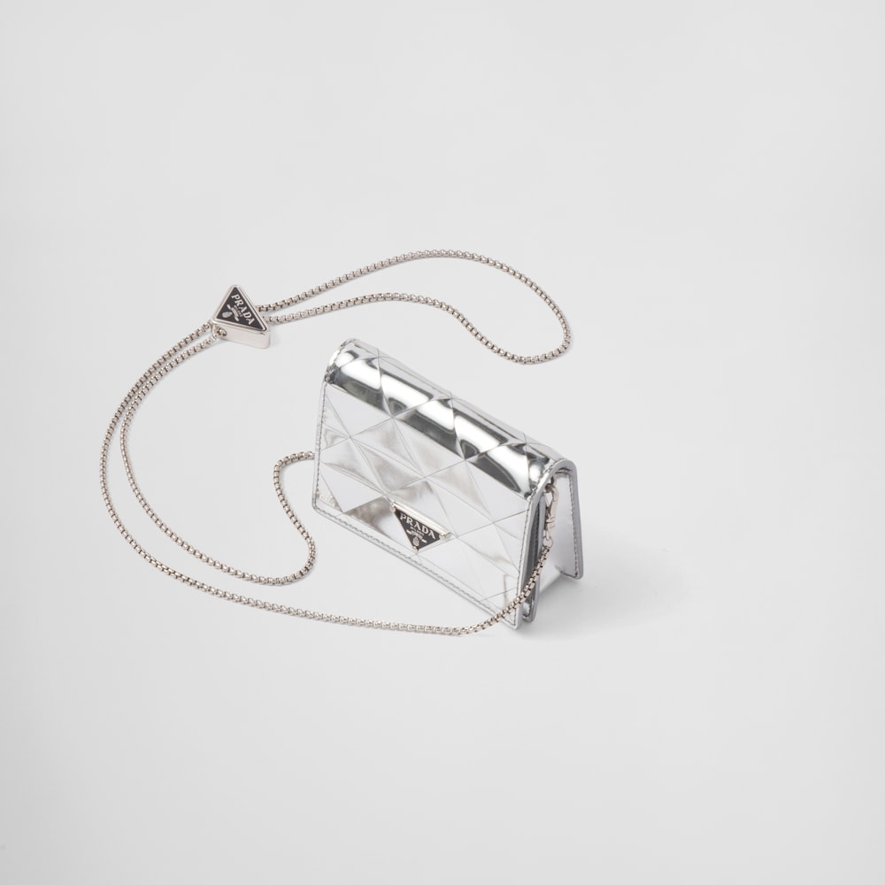 Prada Metallic leather card holder with shoulder strap 1