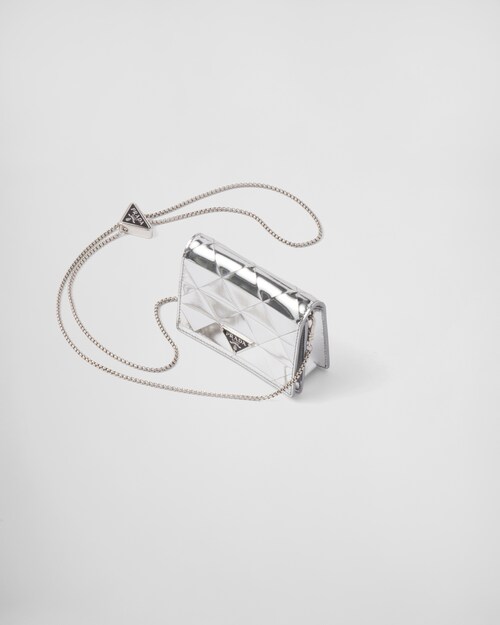 Prada Metallic leather card holder with shoulder strap 1