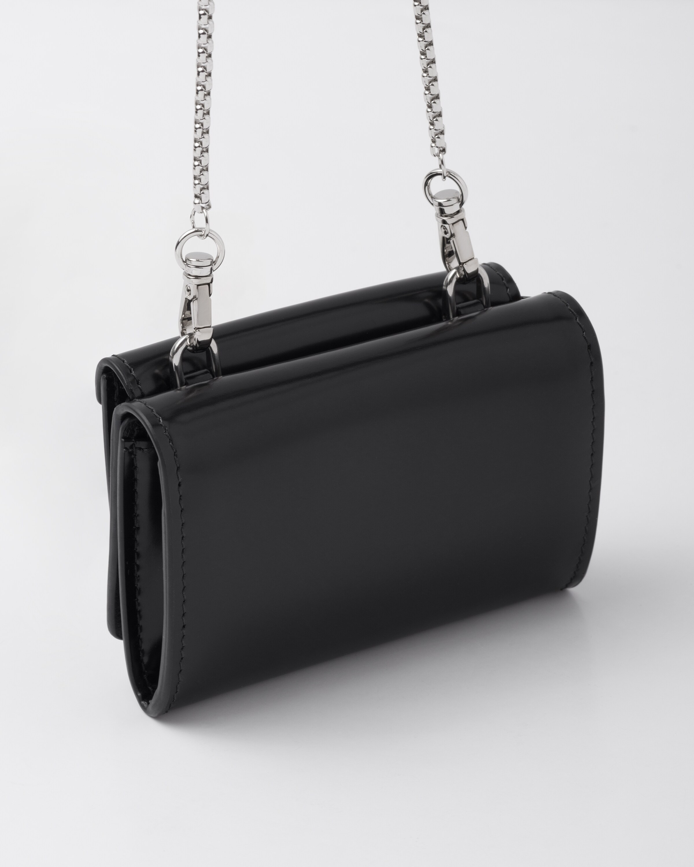 Black Brushed leather card holder with shoulder strap Prada