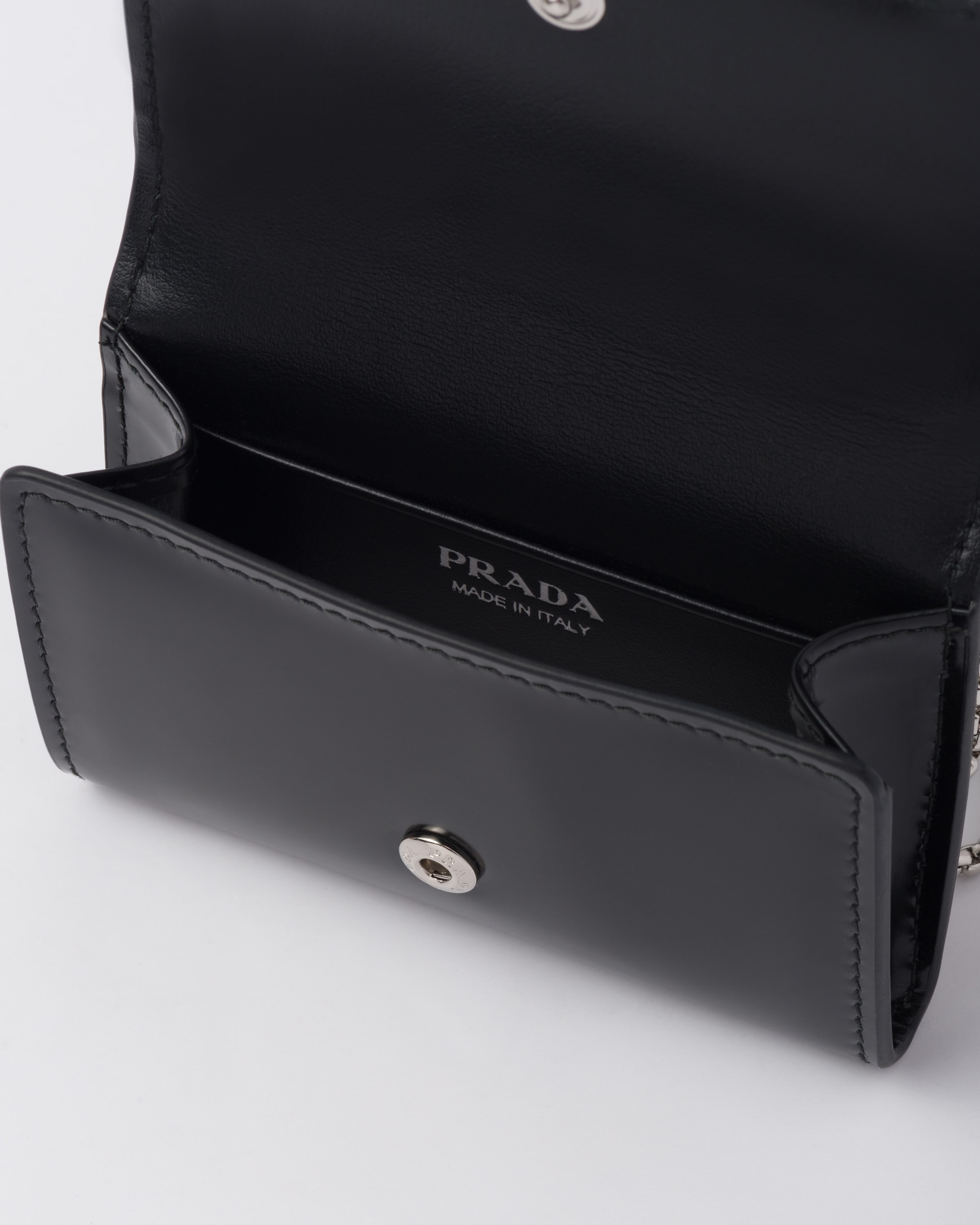 Black Brushed leather card holder with shoulder strap Prada