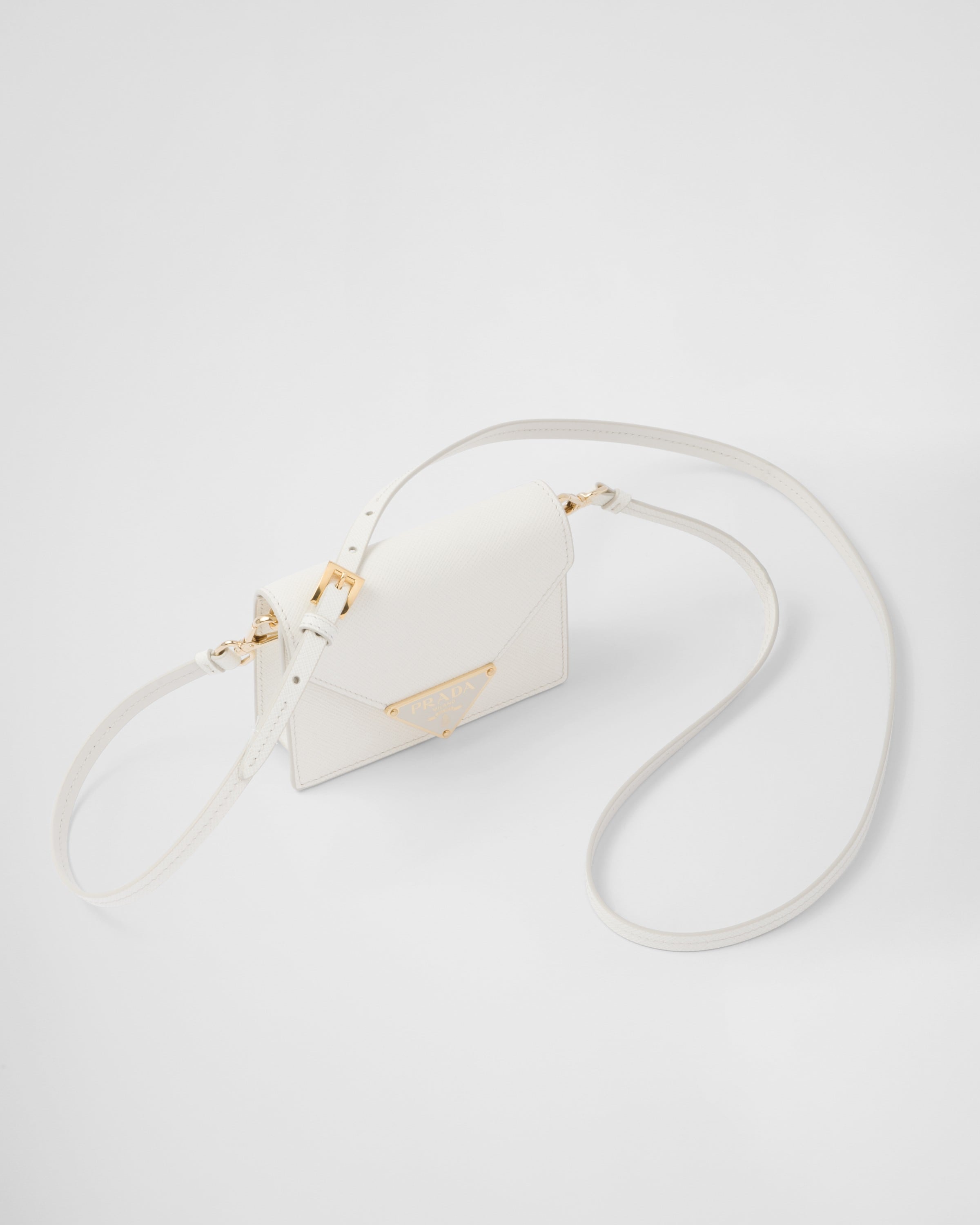 Prada Leather Card Holder With Shoulder Strap in White