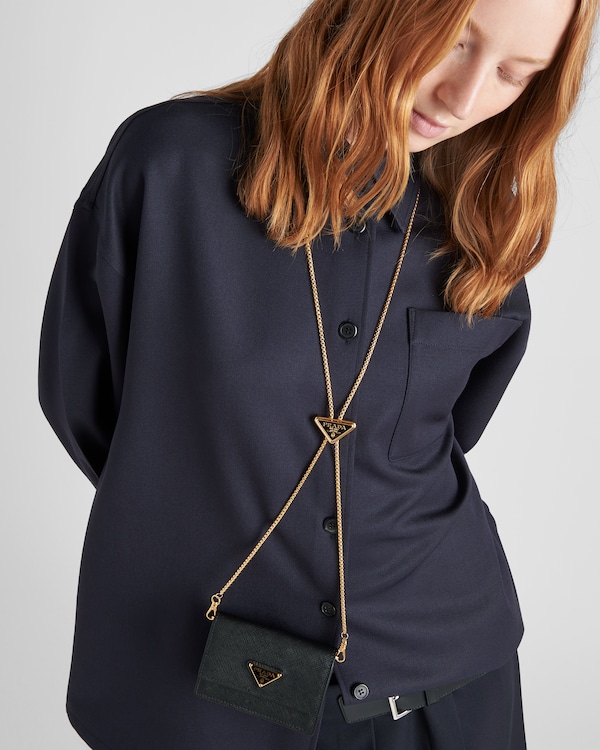 Saffiano leather card holder with shoulder strap Saffiano leather card holder with shoulder strap