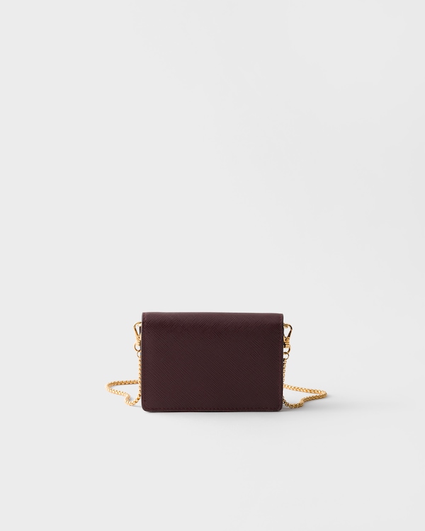 Saffiano leather card holder with shoulder strap - Burgundy Saffiano leather card holder with shoulder strap - Burgundy
