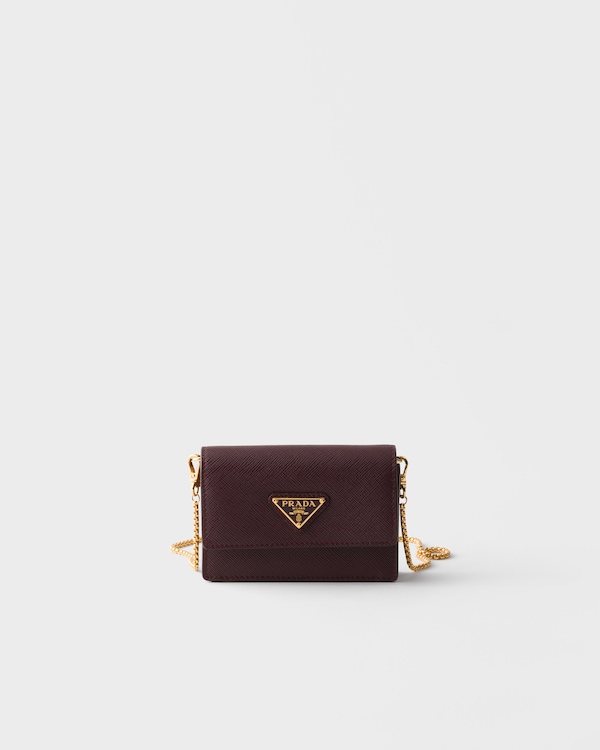 Saffiano leather card holder with shoulder strap - Burgundy Saffiano leather card holder with shoulder strap - Burgundy