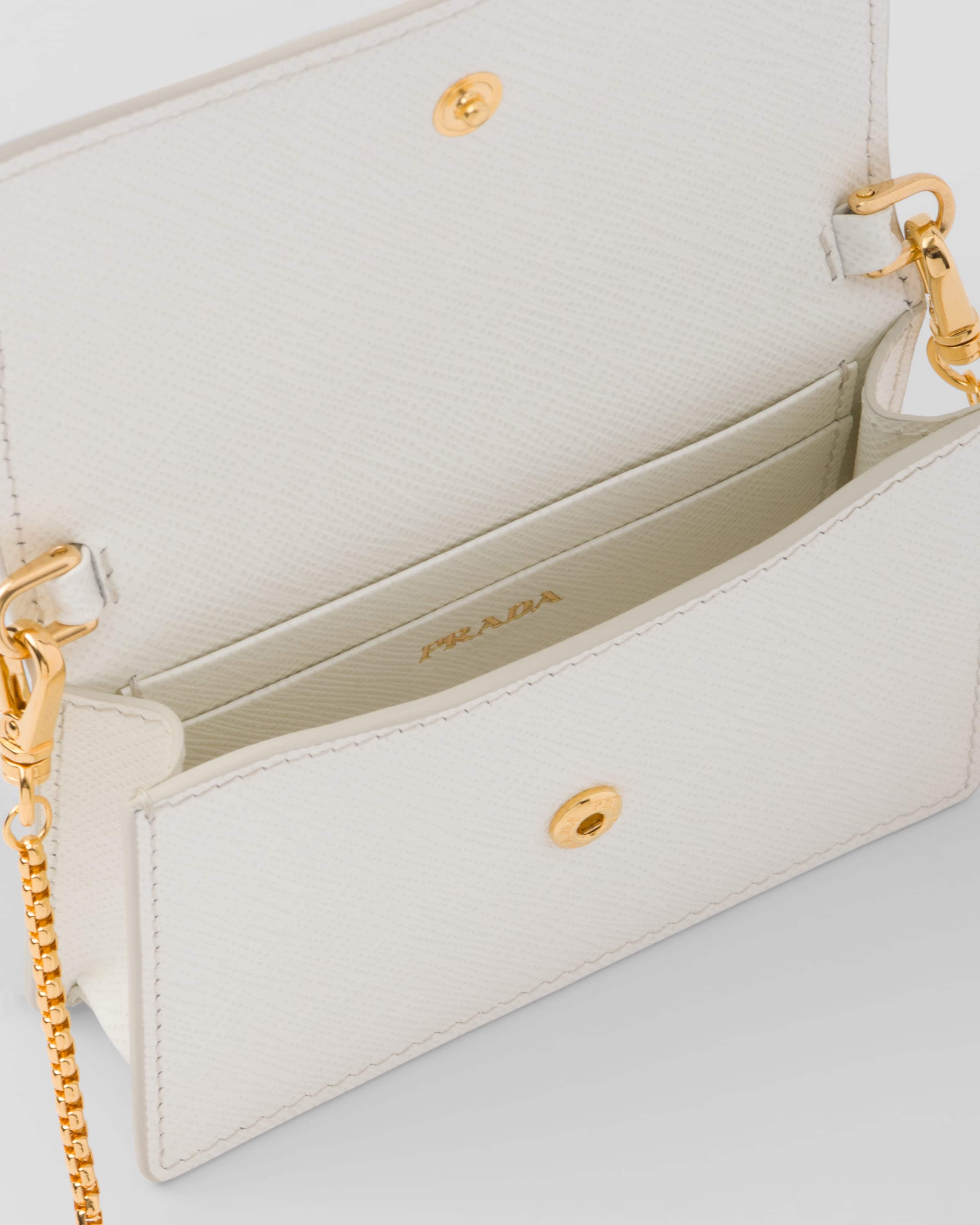 White Saffiano Leather Card Holder With Shoulder Strap PRADA
