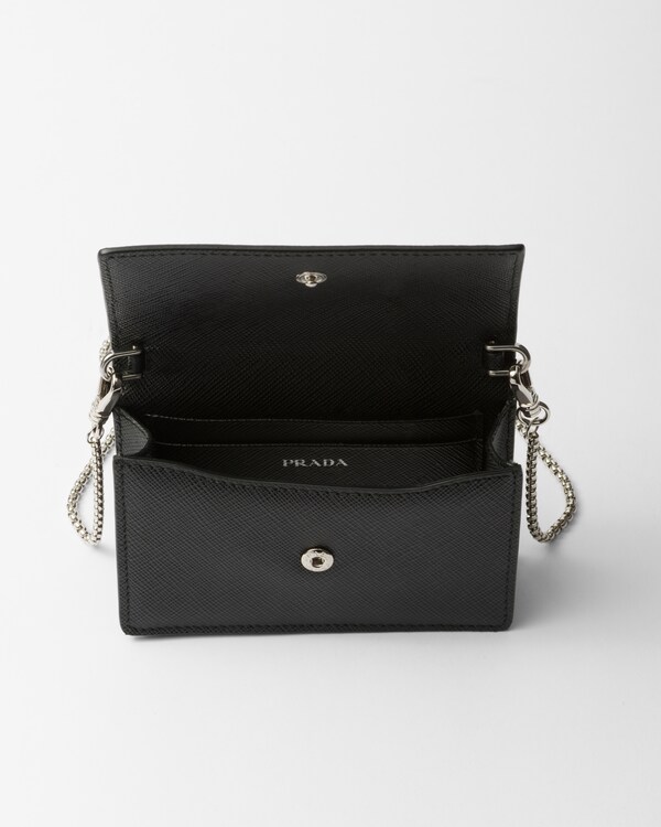 Saffiano leather card holder with shoulder strap - Black Saffiano leather card holder with shoulder strap - Black
