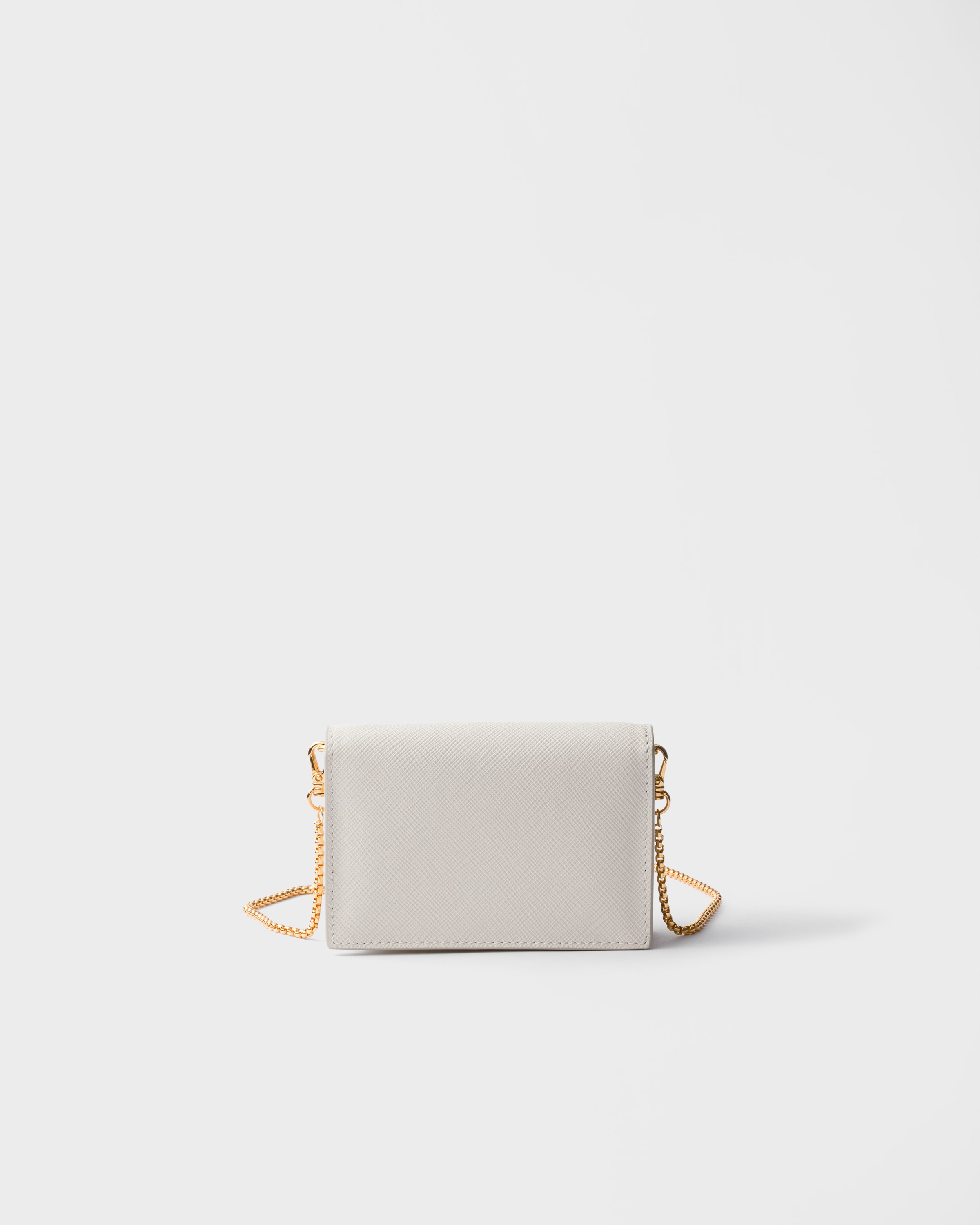 Chalk White Saffiano leather card holder with shoulder strap
