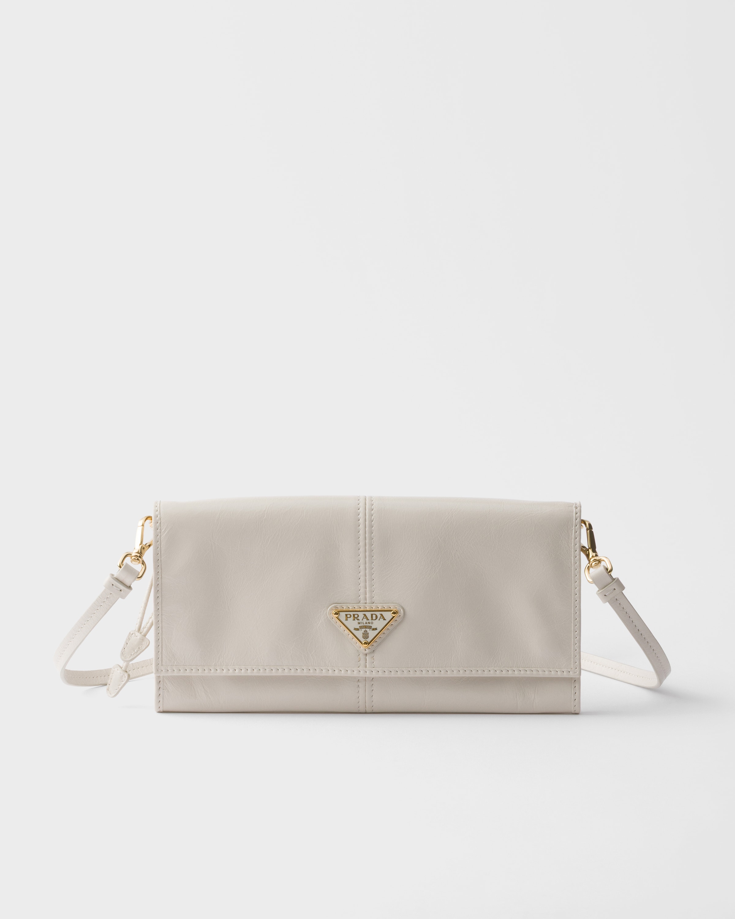 White Leather wallet with shoulder strap | PRADA - United States